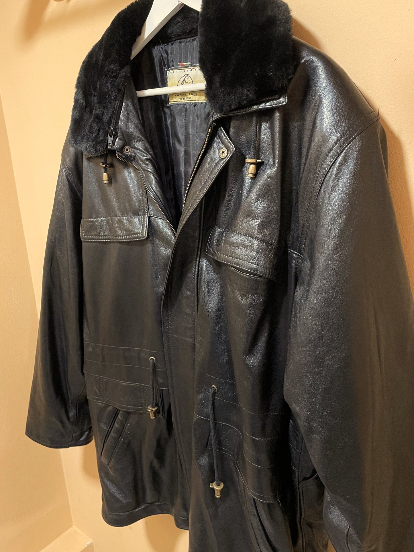 Vintage, Δερμάτινο Ανδρικό Τζάκετ EURO MODA By MF σε Μαύρο χρώμα (Άνετο XL)