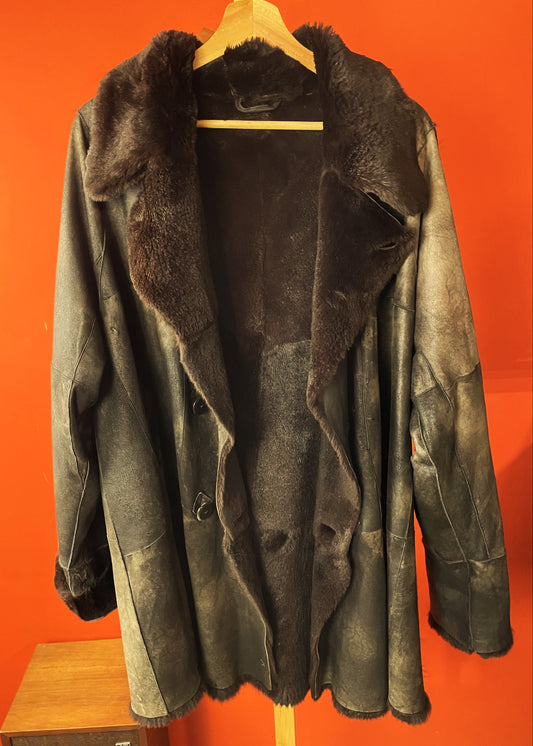 Double Face (Διπλής Όψης), Vintage Γούνα / Μουτόν SYLVIE SCHIMMEL Paris σε Σκούρο Καφέ/Γκρι χρώμα (Άνετο L/XL)