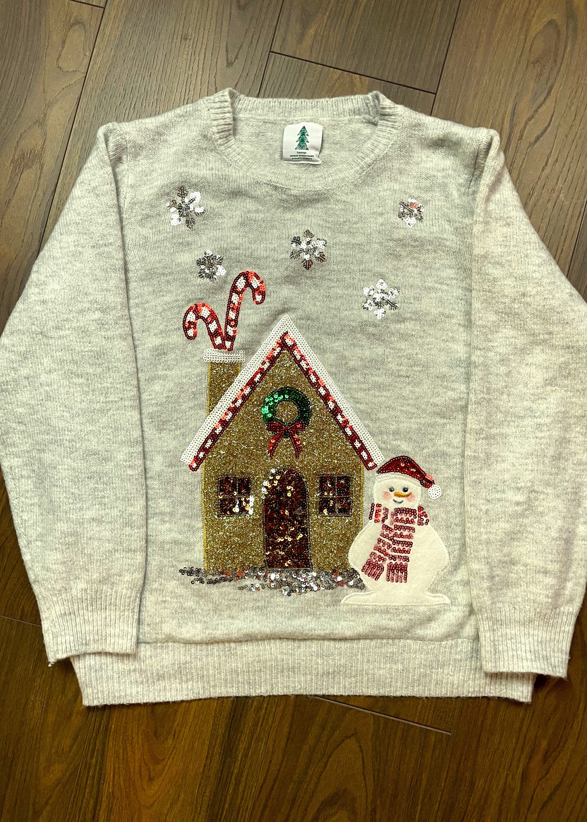 Χριστουγεννιάτικη, Γυναικεία Πλεκτή Μπλούζα/Πουλόβερ GEORGE. σε ανοιχτό Γκρι Χρώμα