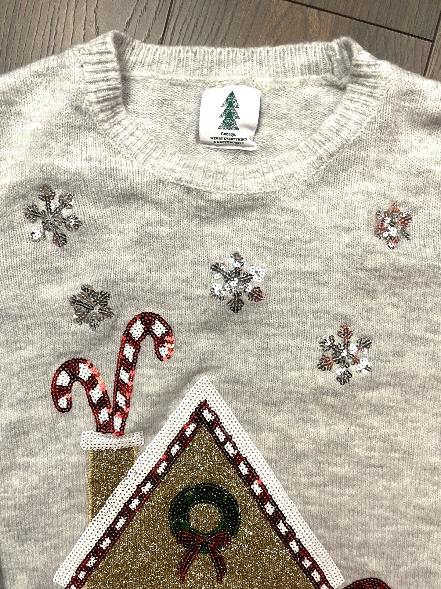 Χριστουγεννιάτικη, Γυναικεία Πλεκτή Μπλούζα/Πουλόβερ GEORGE. σε ανοιχτό Γκρι Χρώμα (Large)