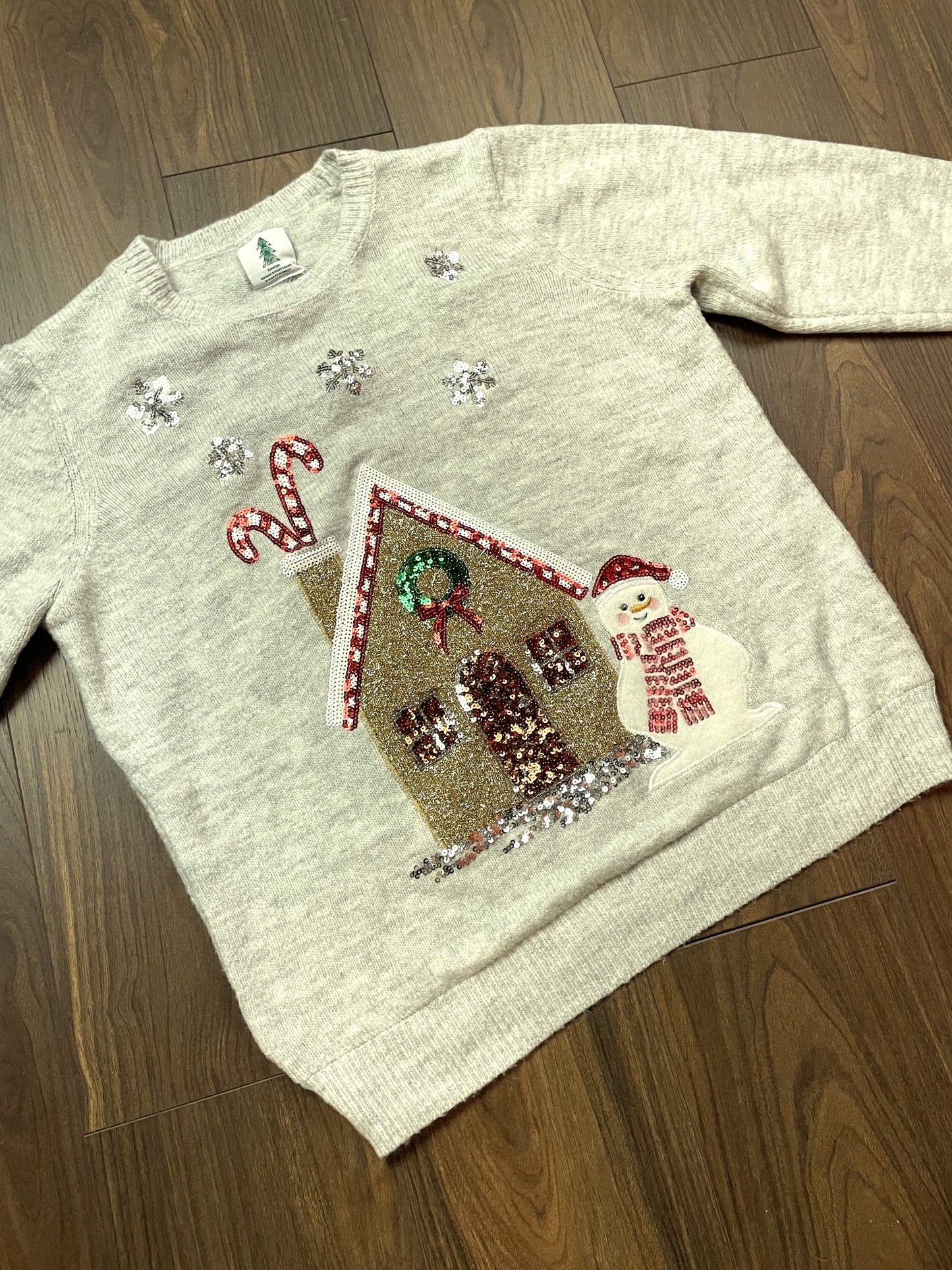 Χριστουγεννιάτικη, Γυναικεία Πλεκτή Μπλούζα/Πουλόβερ GEORGE. σε ανοιχτό Γκρι Χρώμα (Large)