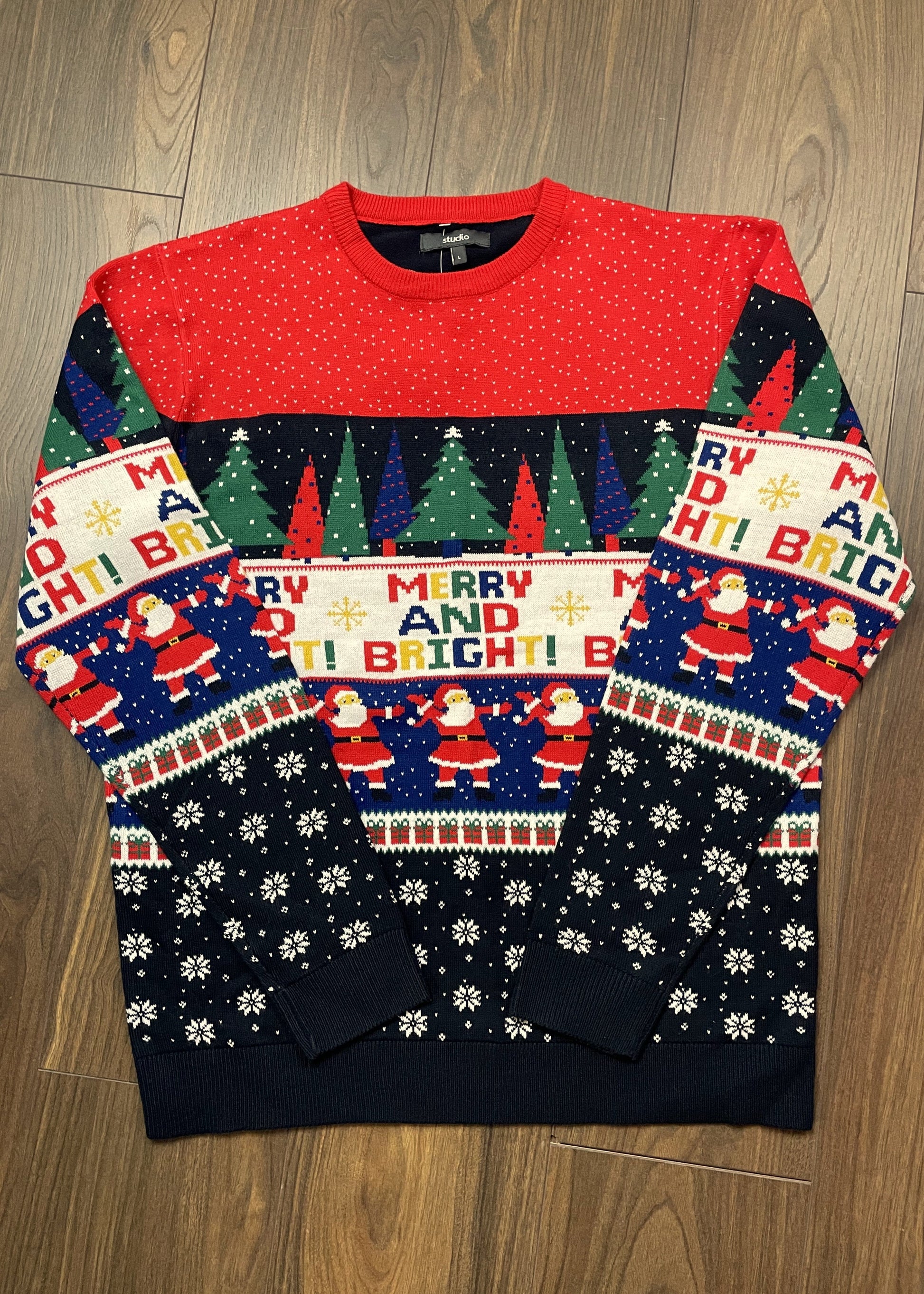 Χριστουγεννιάτικη, Γυναικεία Πλεκτή Μπλούζα/Πουλόβερ STUDIO σε Μαύρο-Μπλε Χρώμα