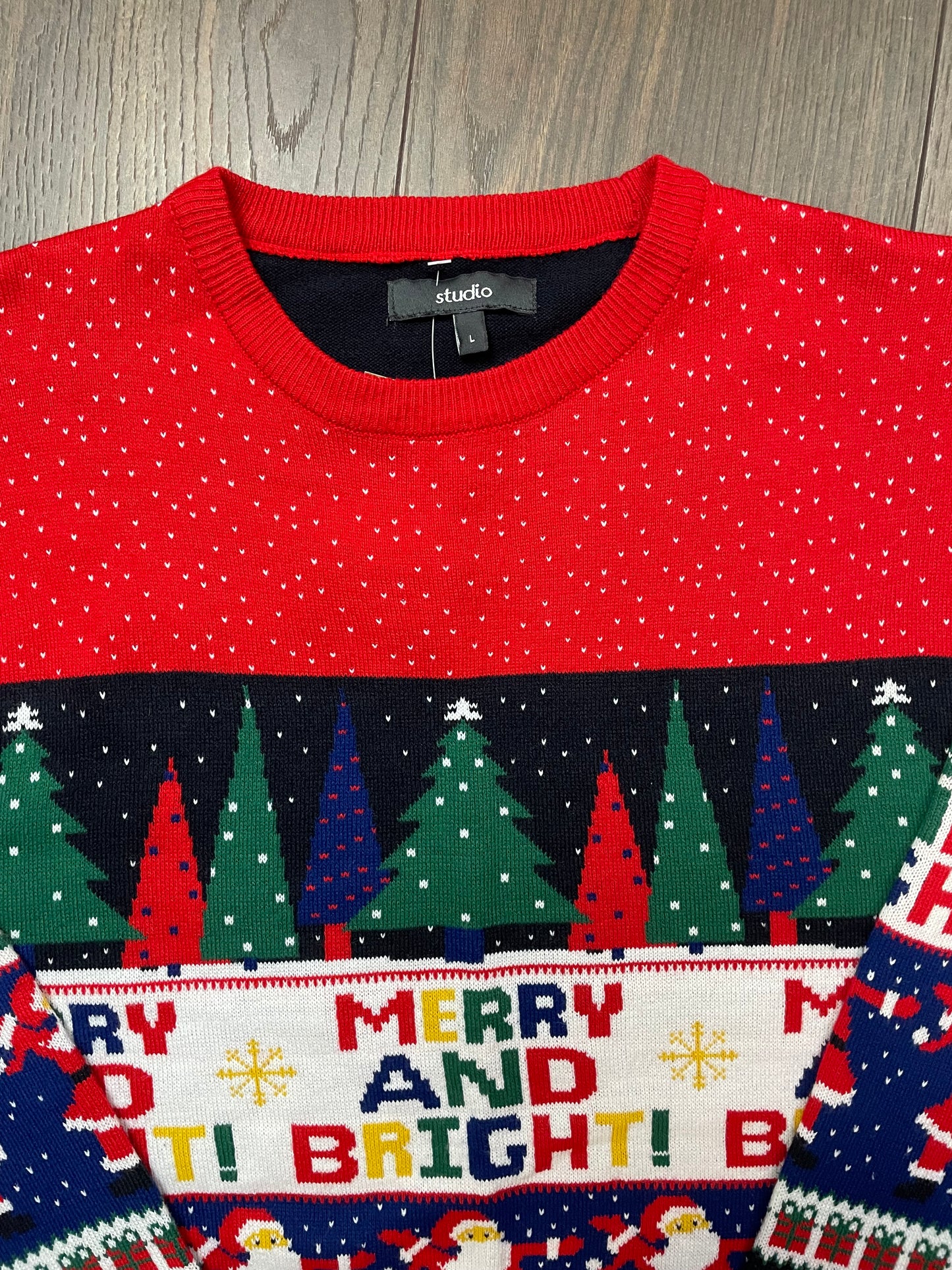 Χριστουγεννιάτικη, Γυναικεία Πλεκτή Μπλούζα/Πουλόβερ STUDIO σε Μαύρο-Μπλε Χρώμα (Large)