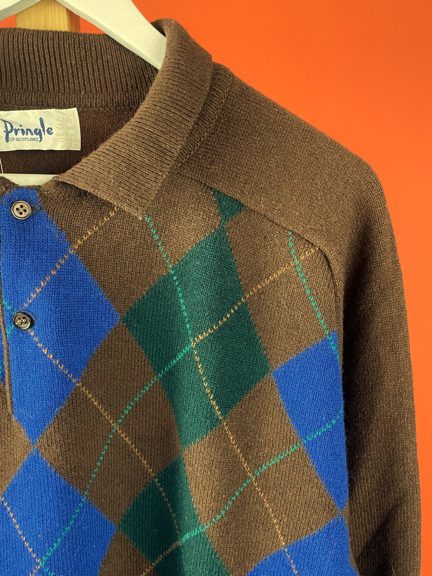 Vintage, Πλεκτή Ανδρική Μπλούζα / Πουλόβερ DRINGLE σε Καφέ χρώμα (Large)