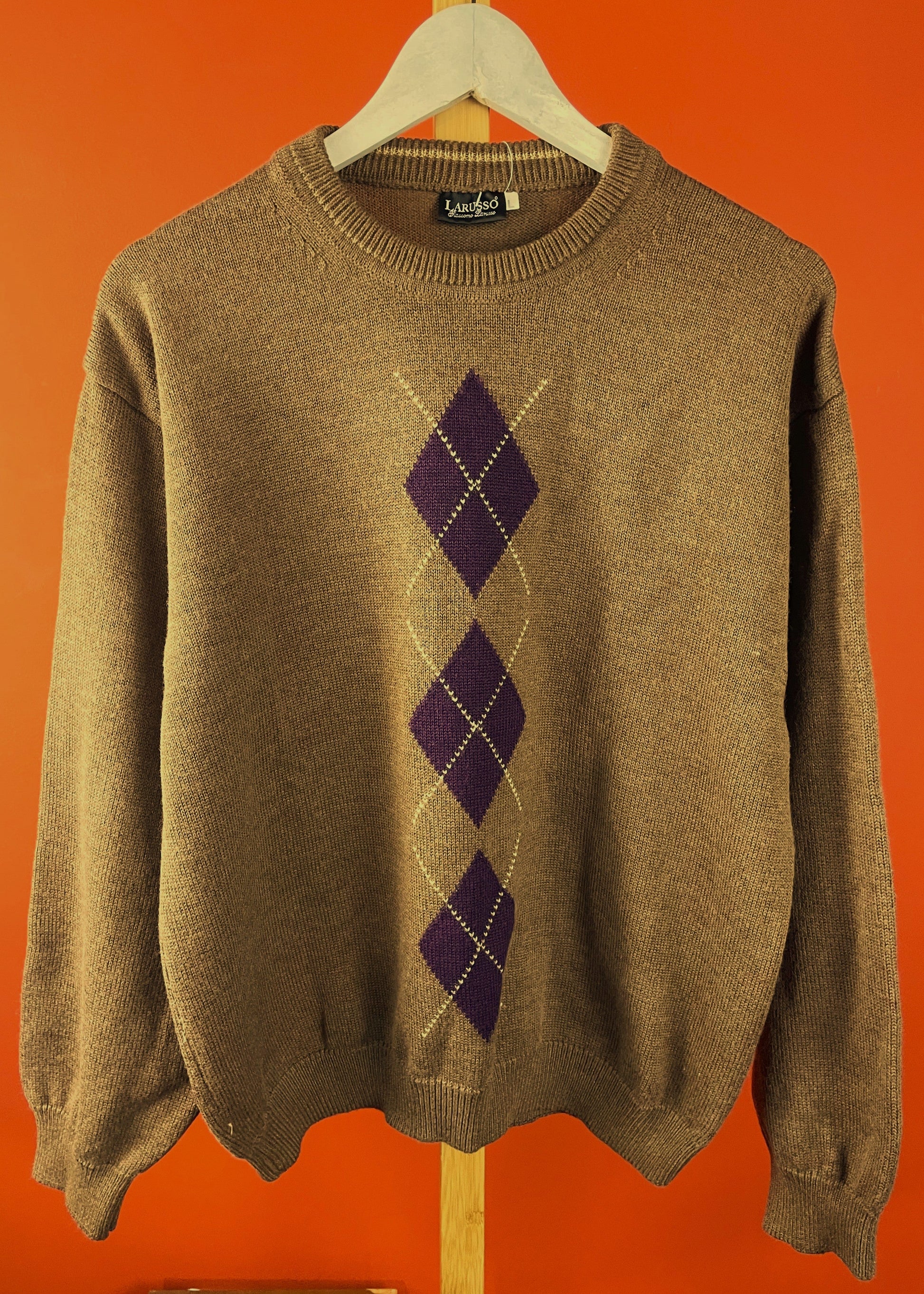 Vintage, Πλεκτή Ανδρική Μπλούζα / Πουλόβερ LARUSSO σε Καφέ χρώμα (Άνετο M/L)