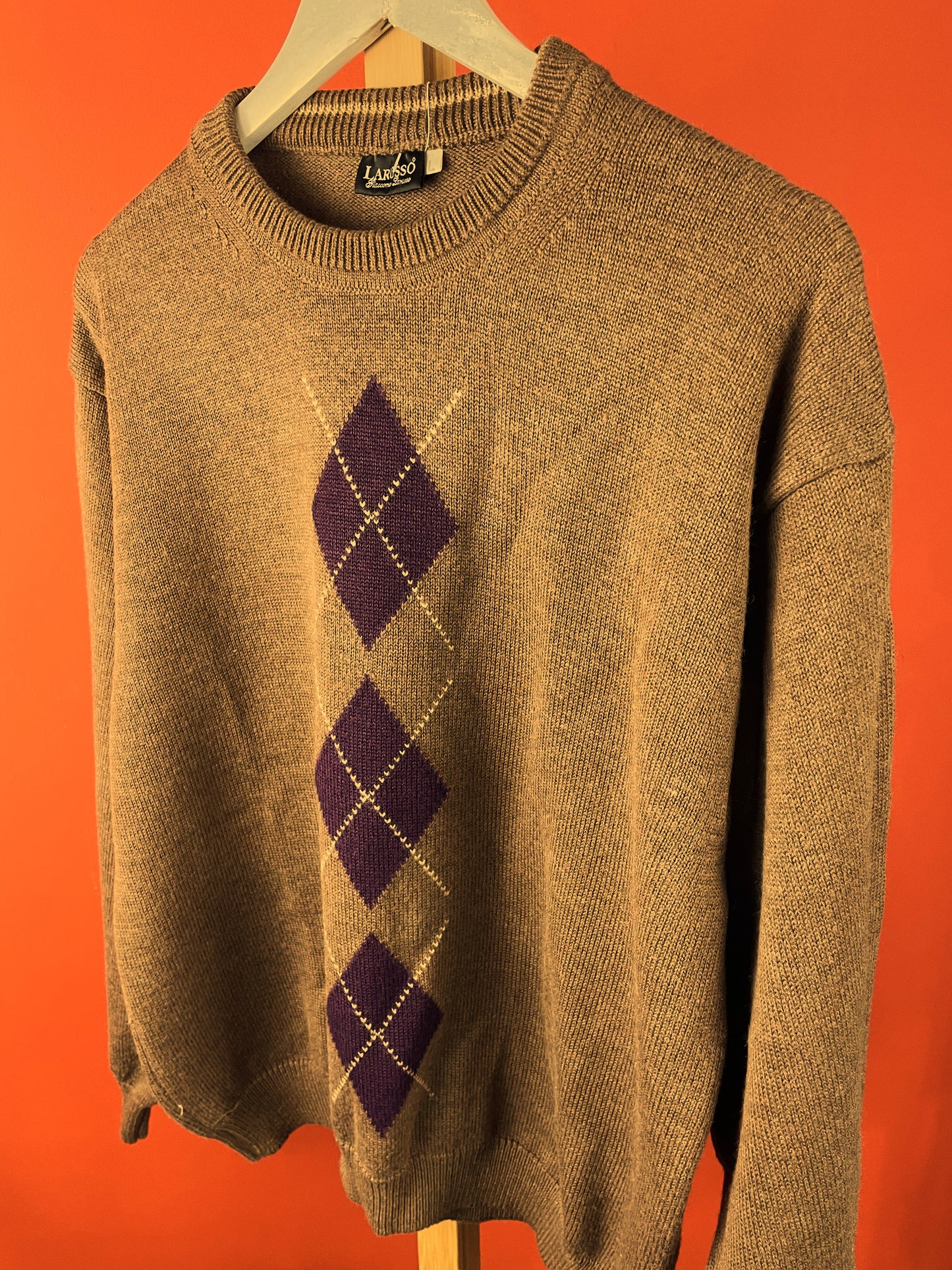 Vintage, Πλεκτή Ανδρική Μπλούζα / Πουλόβερ LARUSSO σε Καφέ χρώμα (Άνετο M/L)