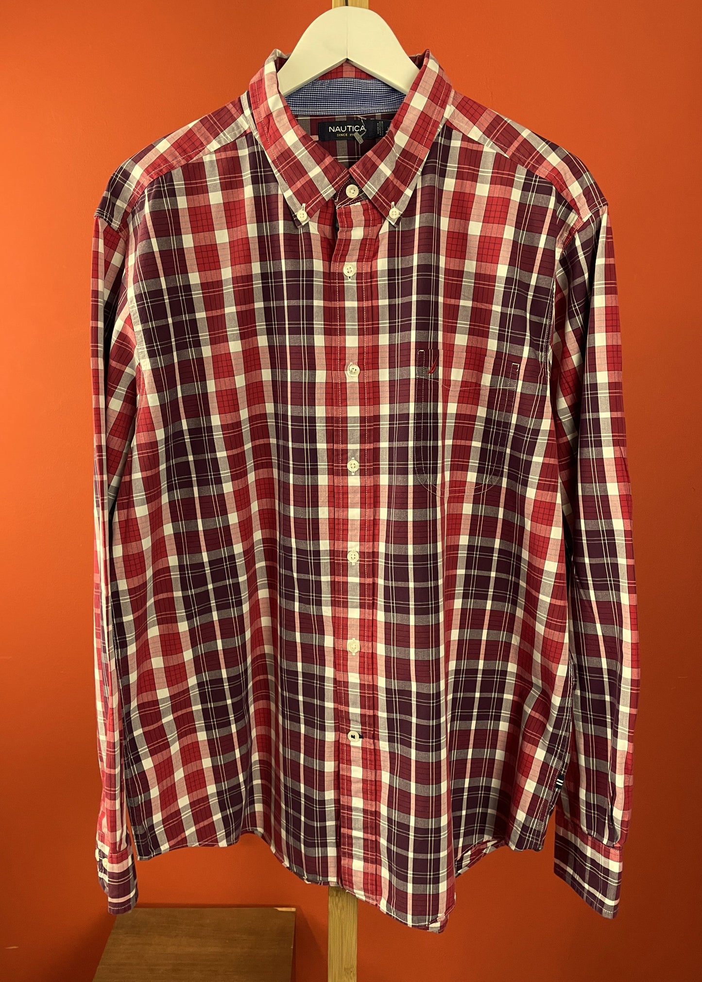 Καρό, Ανδρικό Πουκάμισο NAUTICA σε Κόκκινα χρώματα (XL)