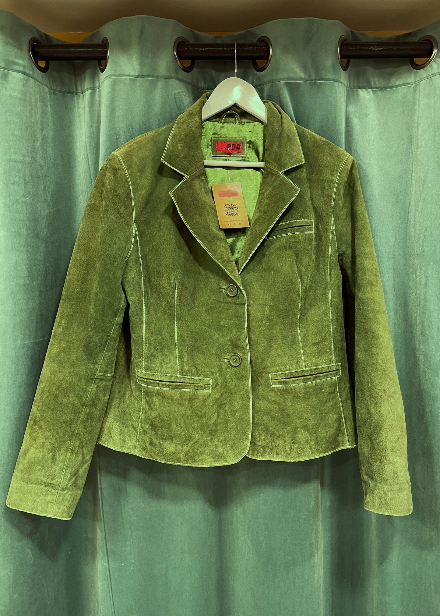 Vintage, Δερμάτινο Γυναικείο Τζάκετ / Σακάκι PΠΟ STREETWEAR σε Χακί χρώμα (Άνετο Medium)