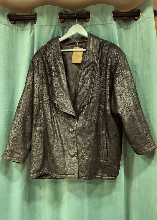 Vintage, Δερμάτινο Γυναικείο Μπουφάν SAMANTA σε Μαύρο χρώμα (Άνετο L/XL)