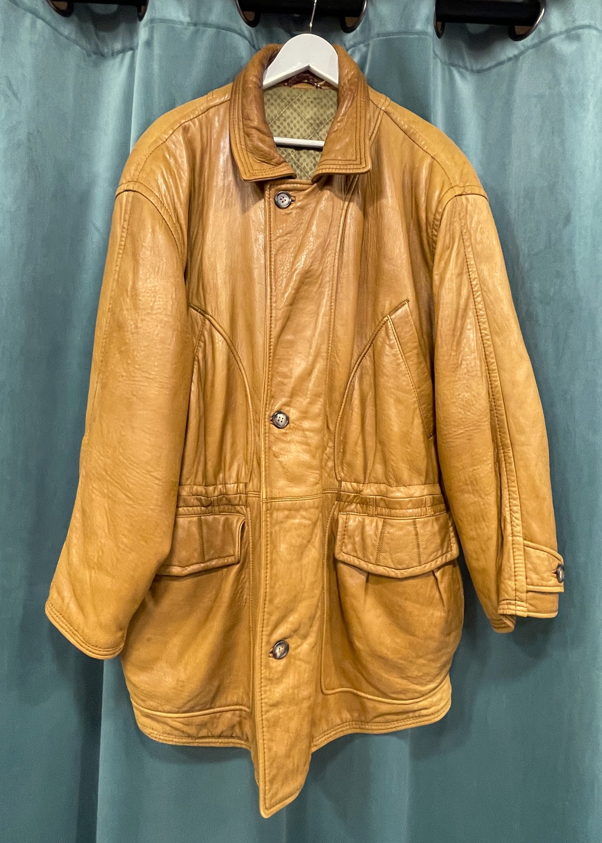 Vintage, Ιταλικό, Δερμάτινο Ανδρικό Μπουφάν σε Καφέ χρώμα (XL)