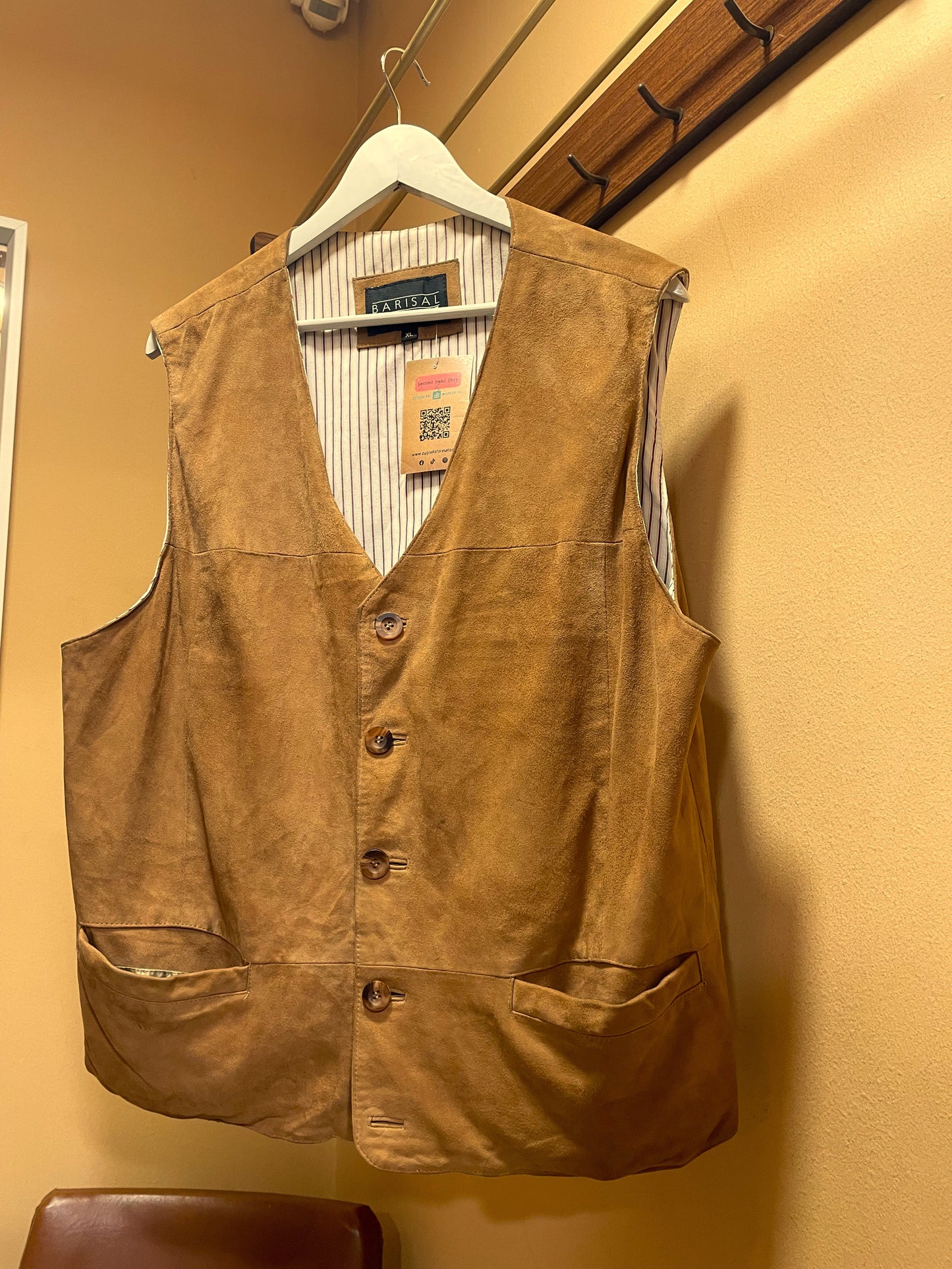 Vintage, Δερμάτινο Aνδρικό Γιλέκο BARISAL σε Καφέ Ανοιχτό Χρώμα (L/XL)