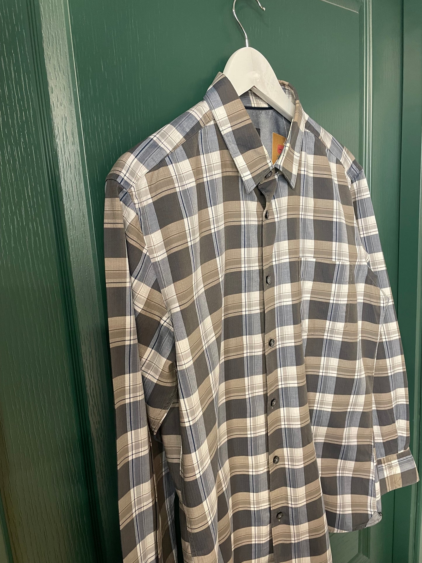 Καρό Ανδρικό Πουκάμισο HUGO BOSS Slim Fit σε Παλ Γκρι - Καφέ χρώματα (M/L)