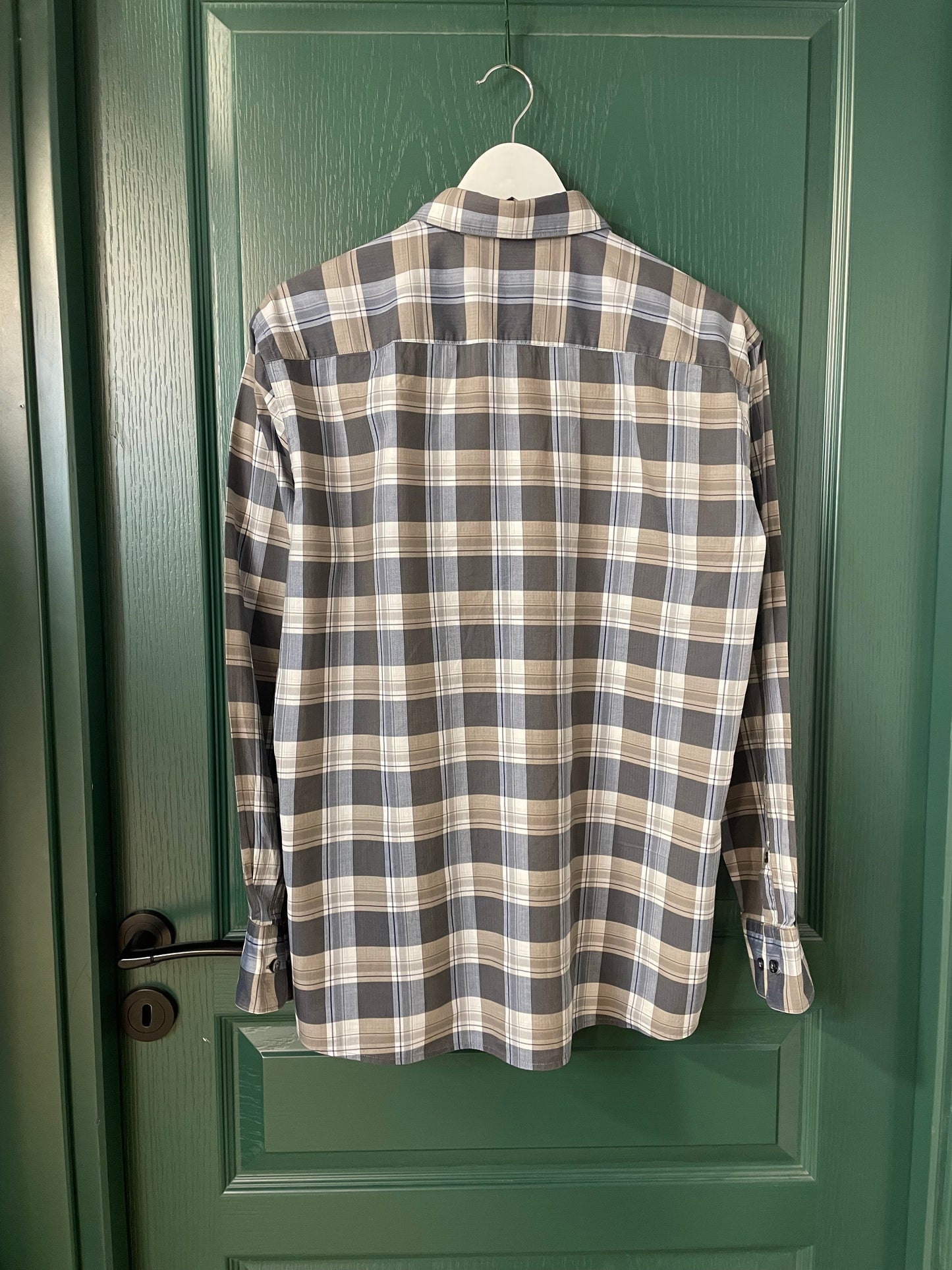 Καρό Ανδρικό Πουκάμισο HUGO BOSS Slim Fit σε Παλ Γκρι - Καφέ χρώματα (M/L)