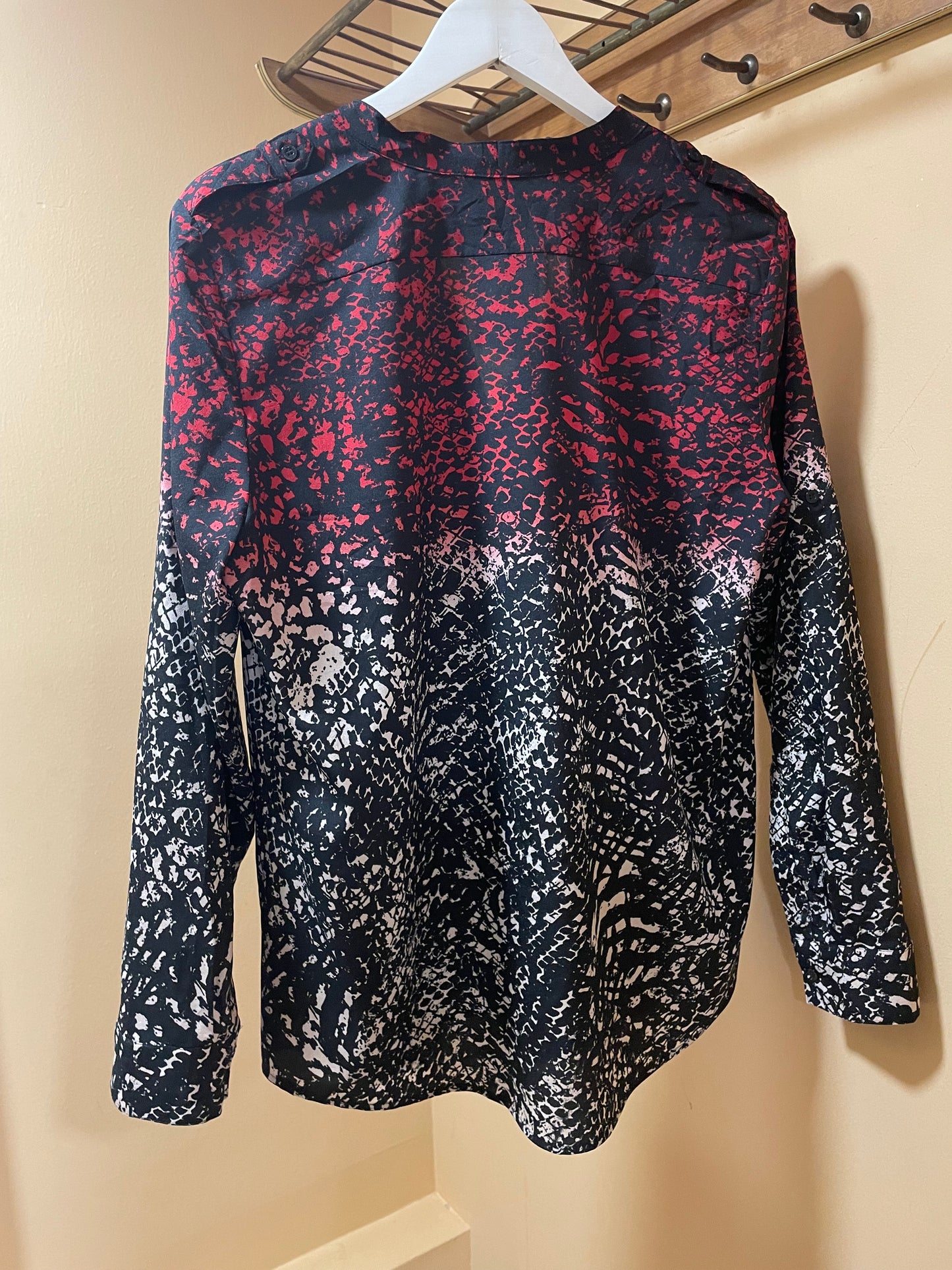 Εμπριμέ Γυναικείο Πουκάμισο CALVIN KLEIN σε Μαύρο / Μπορντό χρώμα (M/L)