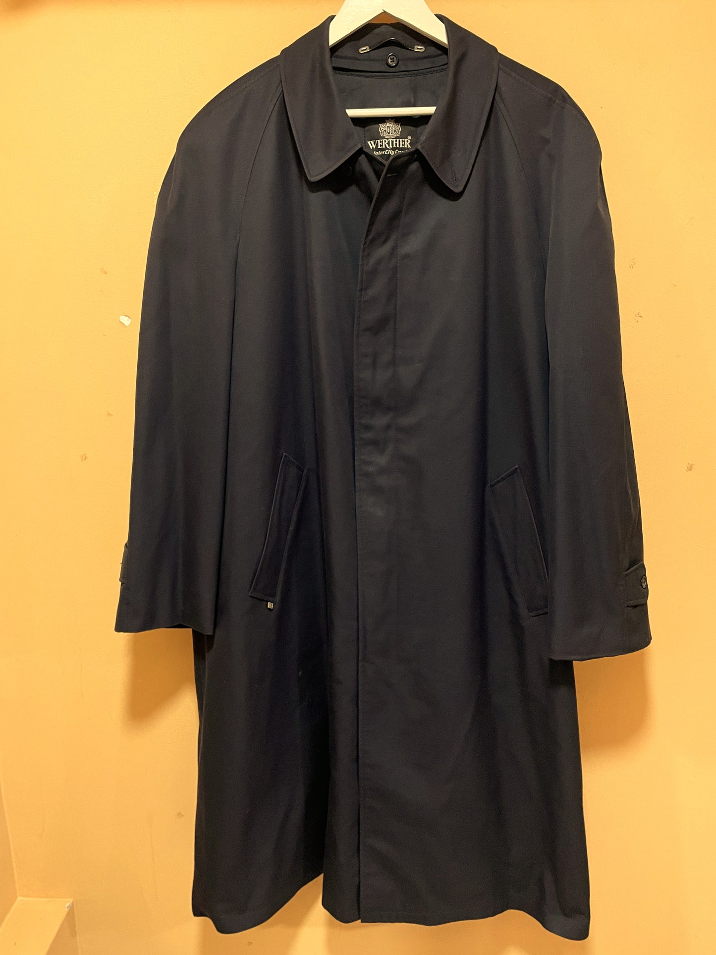 Vintage, Ανδρική Καμπαρντίνα WERTHER με Μάλλινη αποσπώμενη επένδυση σε Σκούρο Μπλε Χρώμα (54R - 2XL)