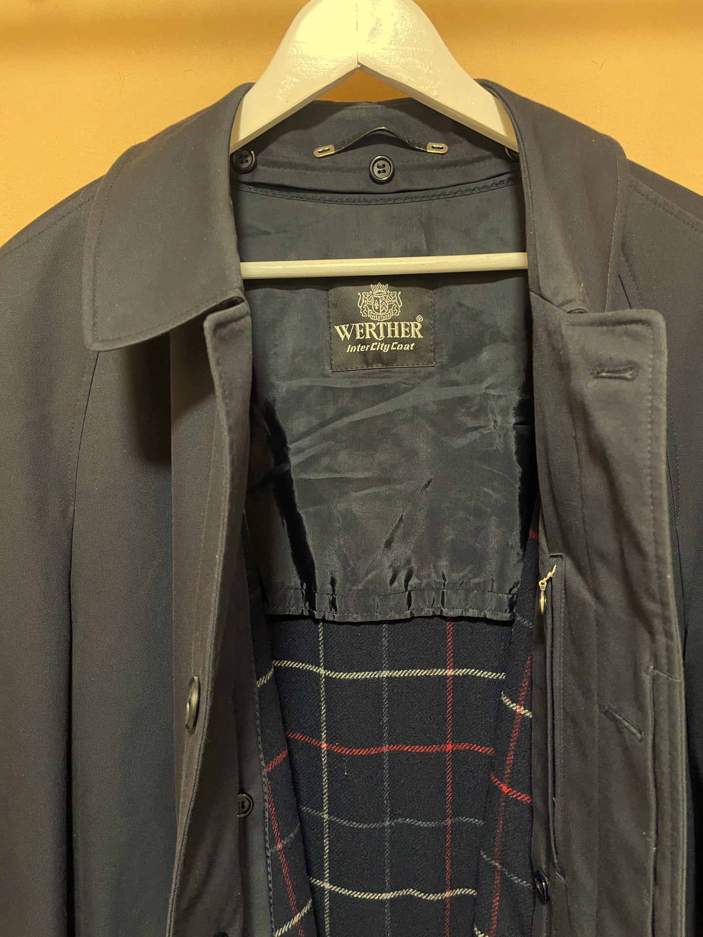 Vintage, Ανδρική Καμπαρντίνα WERTHER με Μάλλινη αποσπώμενη επένδυση σε Σκούρο Μπλε Χρώμα (54R - 2XL)