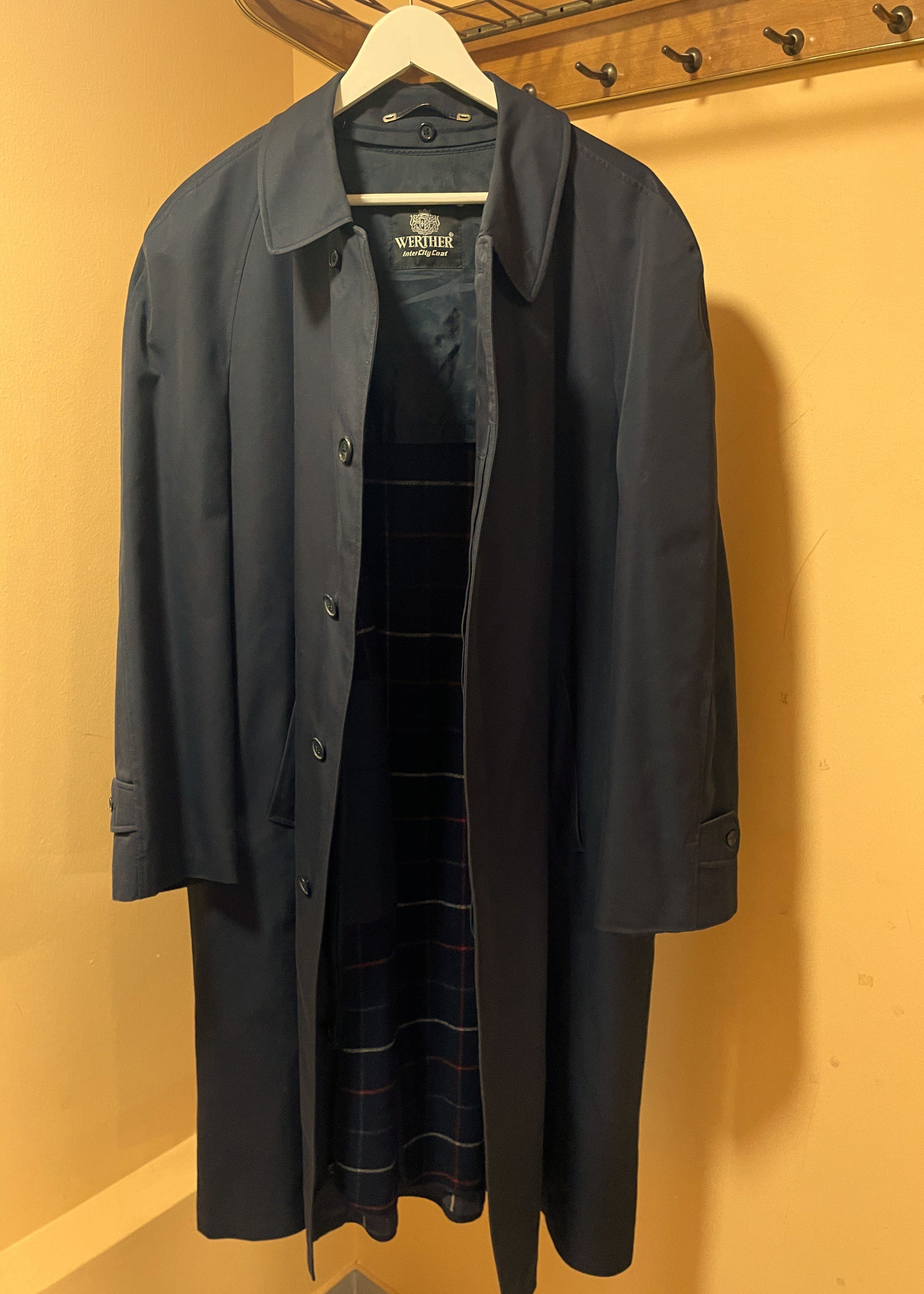 Vintage, Ανδρική Καμπαρντίνα WERTHER με Μάλλινη αποσπώμενη επένδυση σε Σκούρο Μπλε Χρώμα (54R - 2XL)