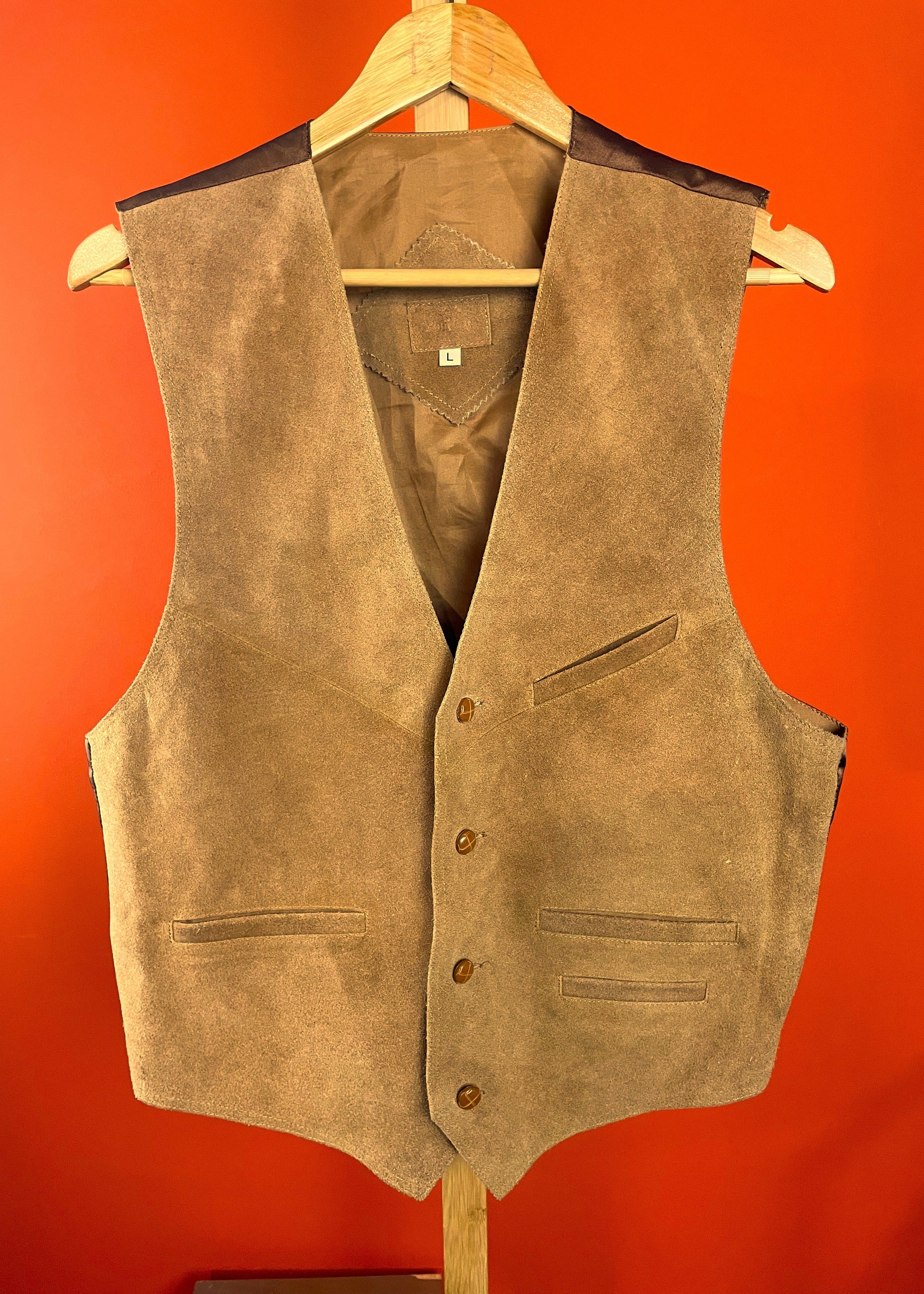 Vintage, Δερμάτινο Aνδρικό Γιλέκο σε Καφέ Χρώμα (Άνετο Μ - L)