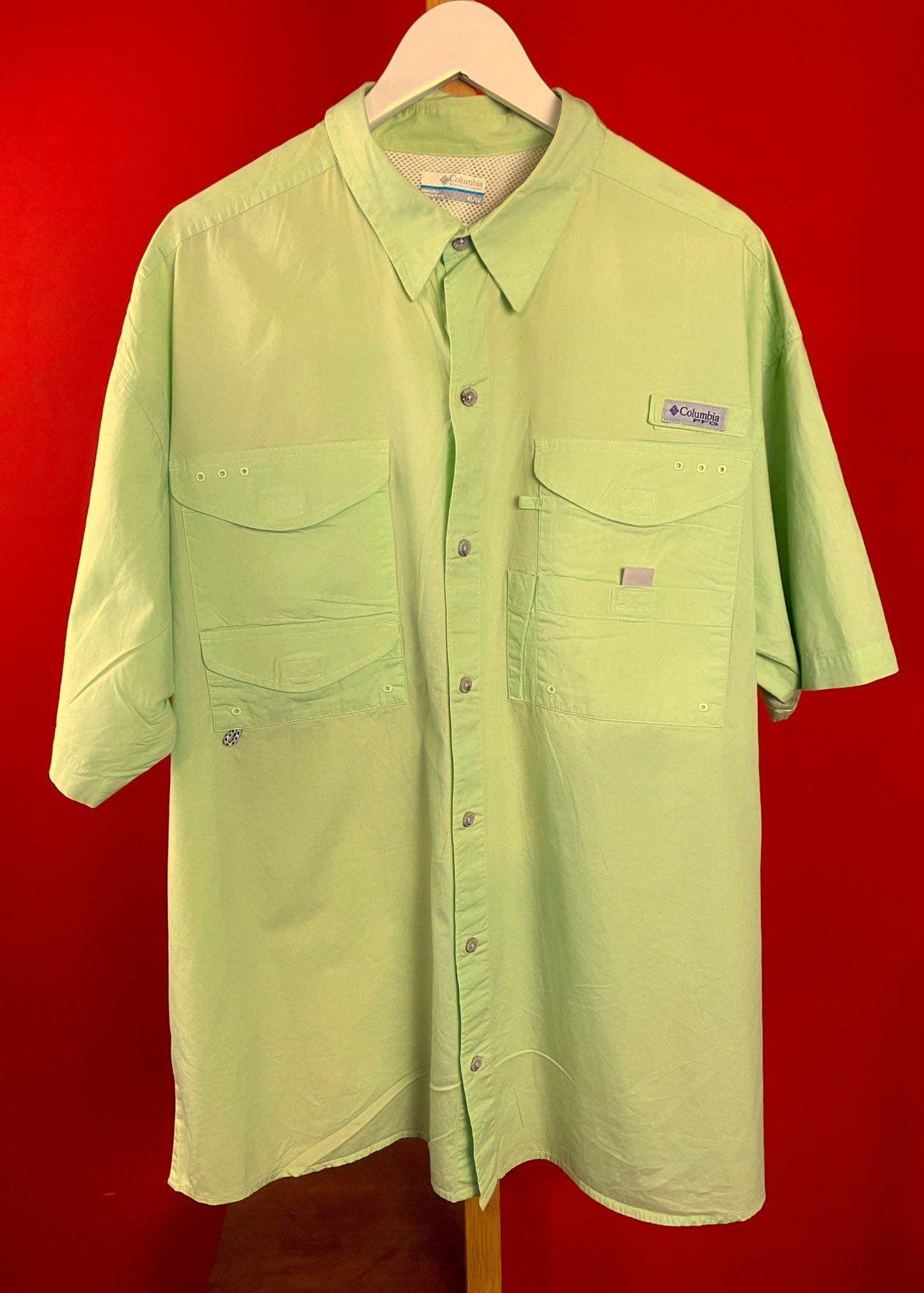 Σπορ, Κοντομάνικο Ανδρικό Πουκάμισο COLUMBIA σε Λαχανί χρώμα (XL - Άνετη γραμμή, καλύπτει και 2XL)