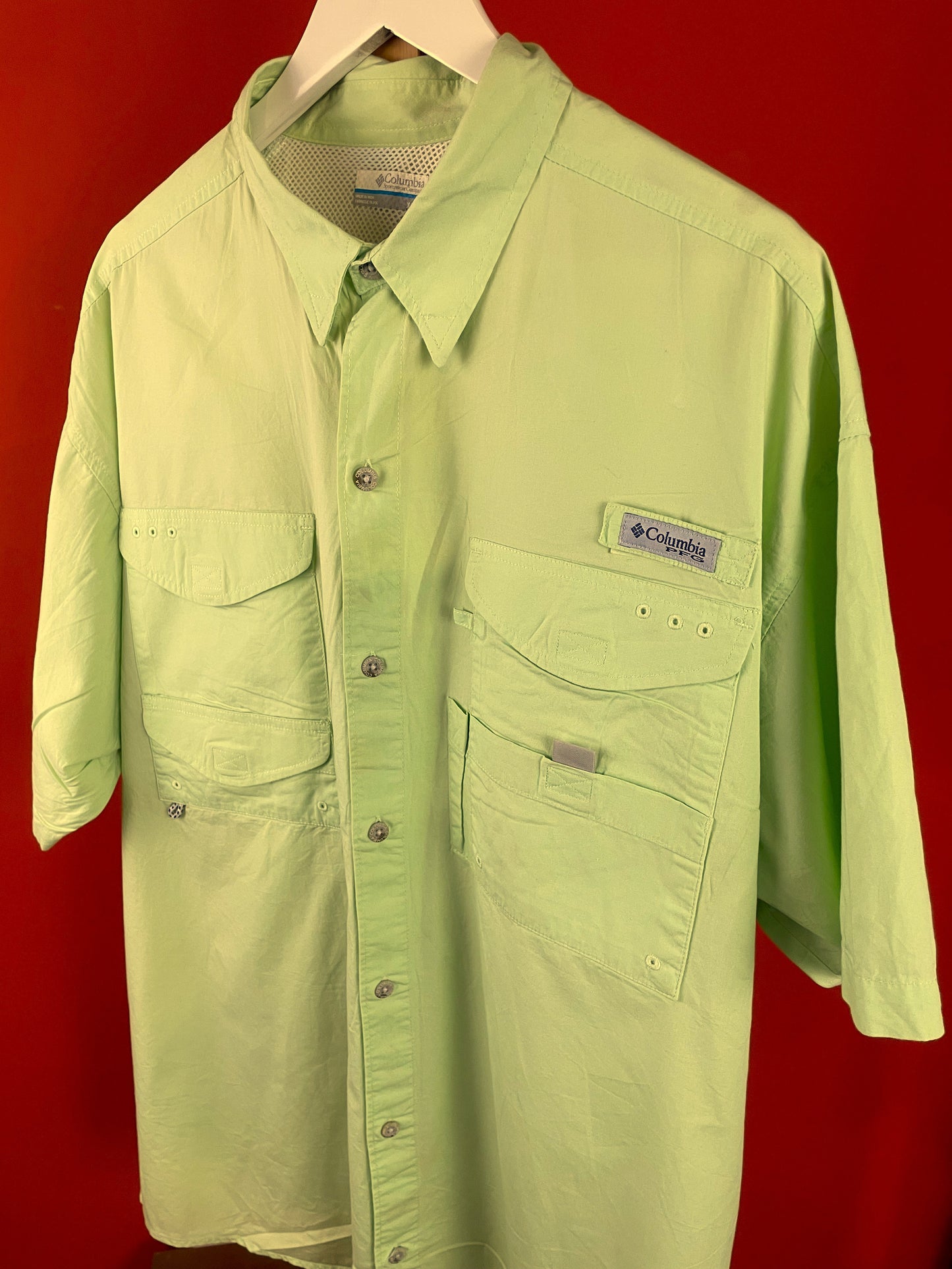 Σπορ, Κοντομάνικο Ανδρικό Πουκάμισο COLUMBIA σε Λαχανί χρώμα (XL - Άνετη γραμμή, καλύπτει και 2XL)