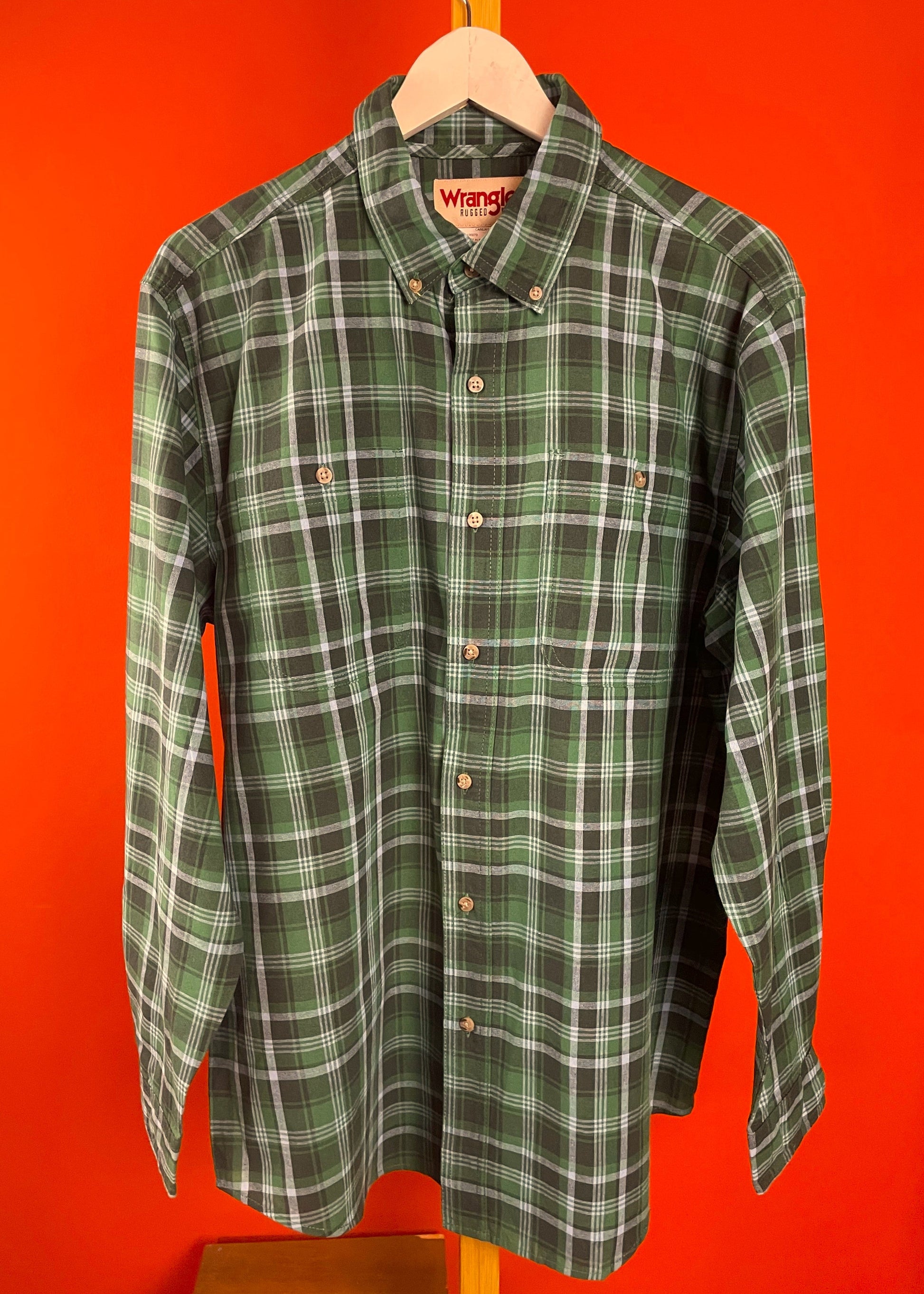 Καρό Ανδρικό Πουκάμισο WRANGLER σε Πράσινο χρώμα (L - Άνετη γραμμή)