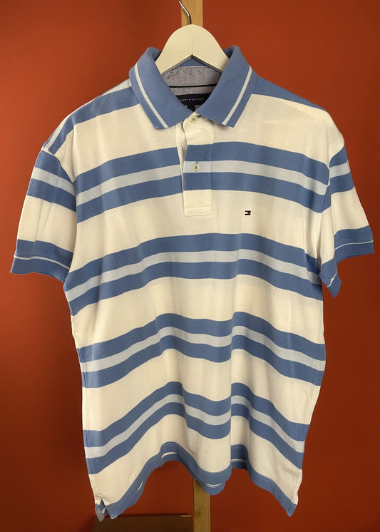 Ανδρική, Μπλούζα TOMMY HILFIGER Polo Style σε Λευκό / Γαλάζιο χρώμα (L-Άνετη γραμμή)