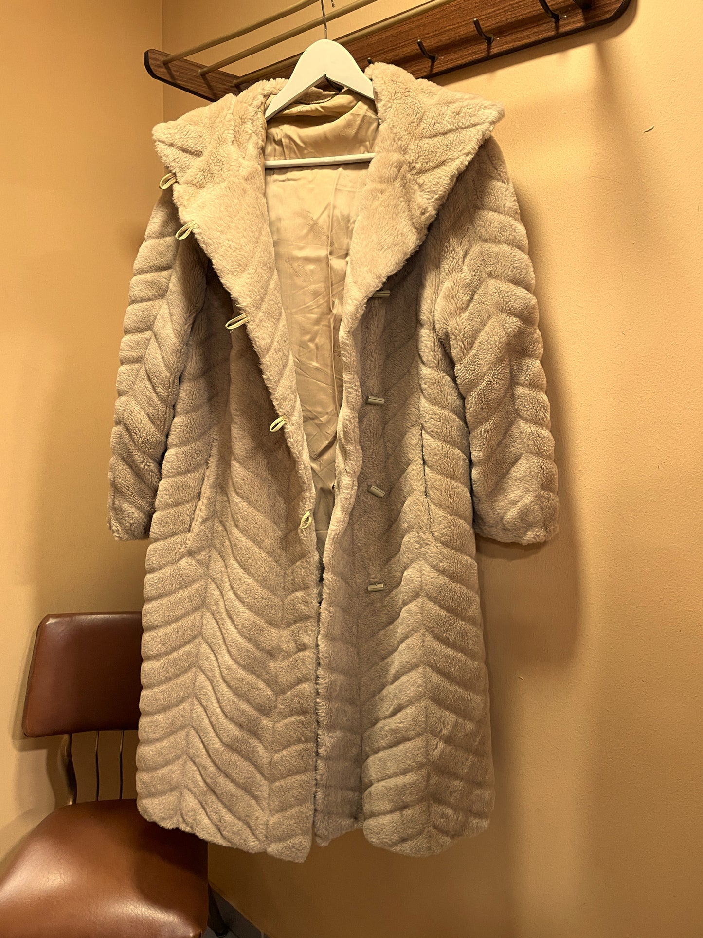 Vintage, Οικολογική Γούνα με Κουκούλα KARL LOREN 3 σε Μπεζ χρώμα (Ανετο M-L)