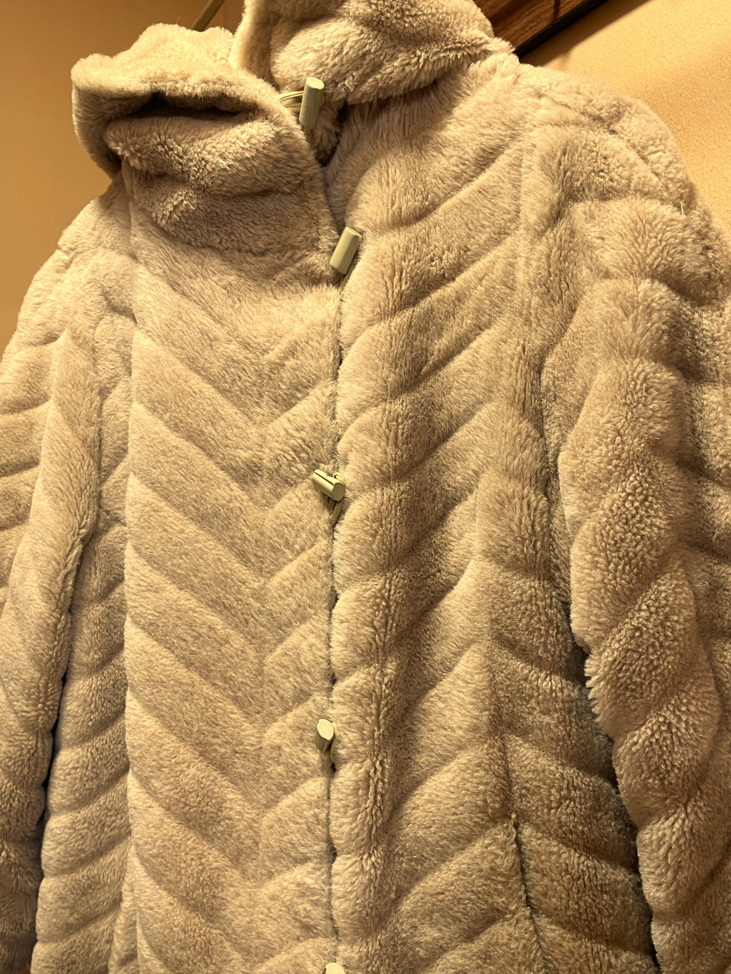 Vintage, Οικολογική Γούνα με Κουκούλα KARL LOREN 3 σε Μπεζ χρώμα (Ανετο M-L)