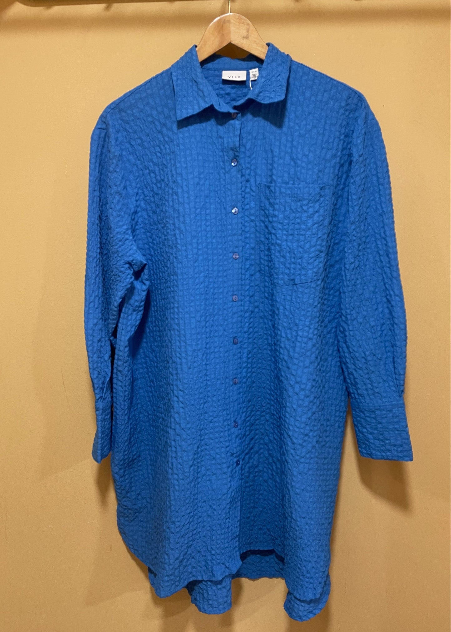 Outlet, Oversized Γυναικείο Πουκάμισο VILA σε Μπλε χρώμα (Καλύπτει μέχρι και L)