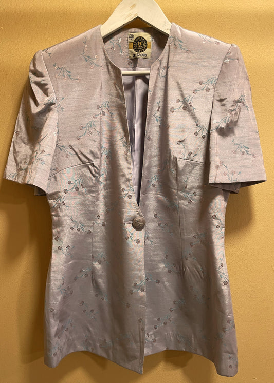 Vintage, Κοντομάνικο Γυναικείο Σακάκι σε Σατινέ, Λιλά χρώμα (Small)