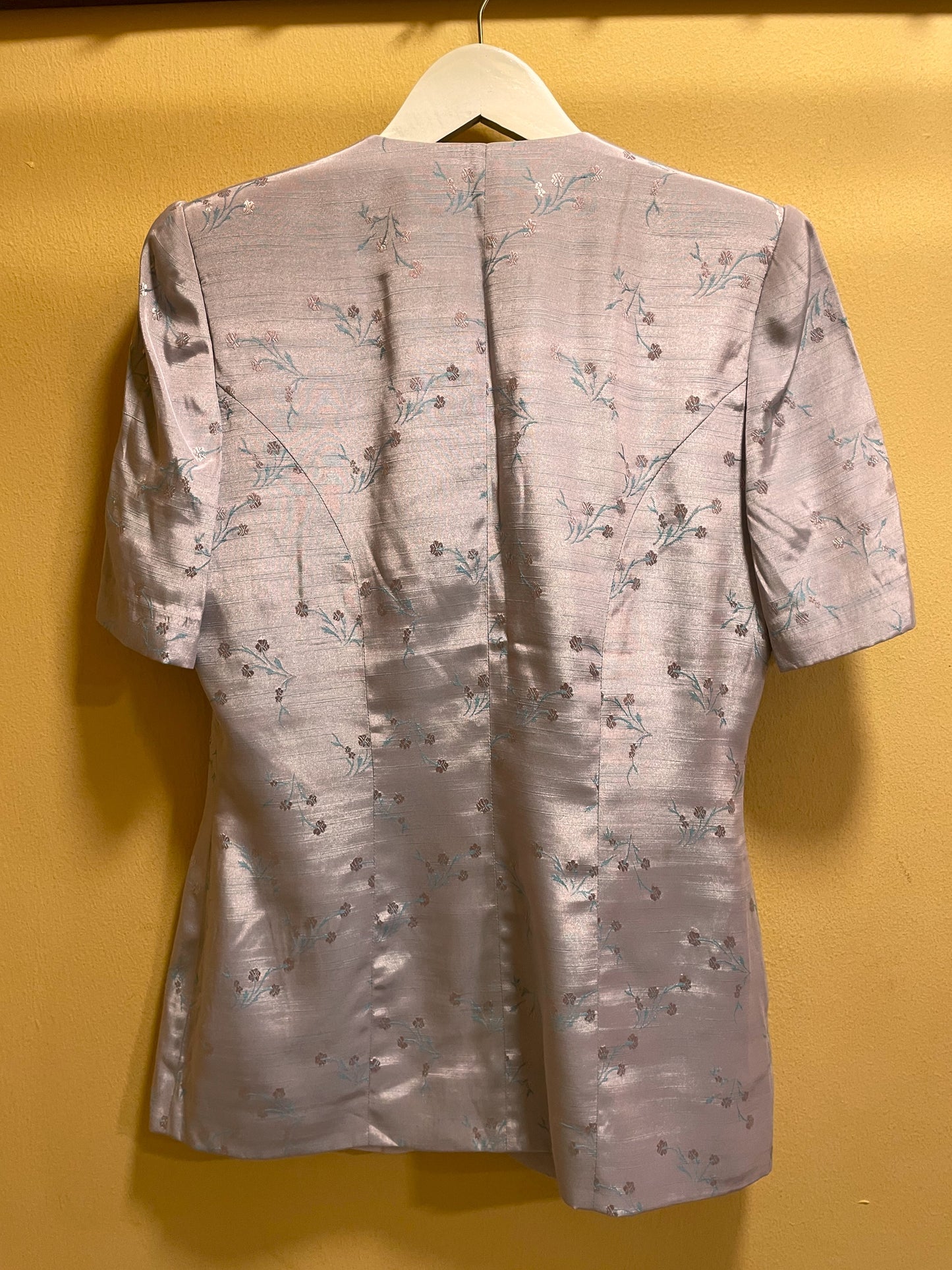 Vintage, Κοντομάνικο Γυναικείο Σακάκι σε Σατινέ, Λιλά χρώμα (Small)