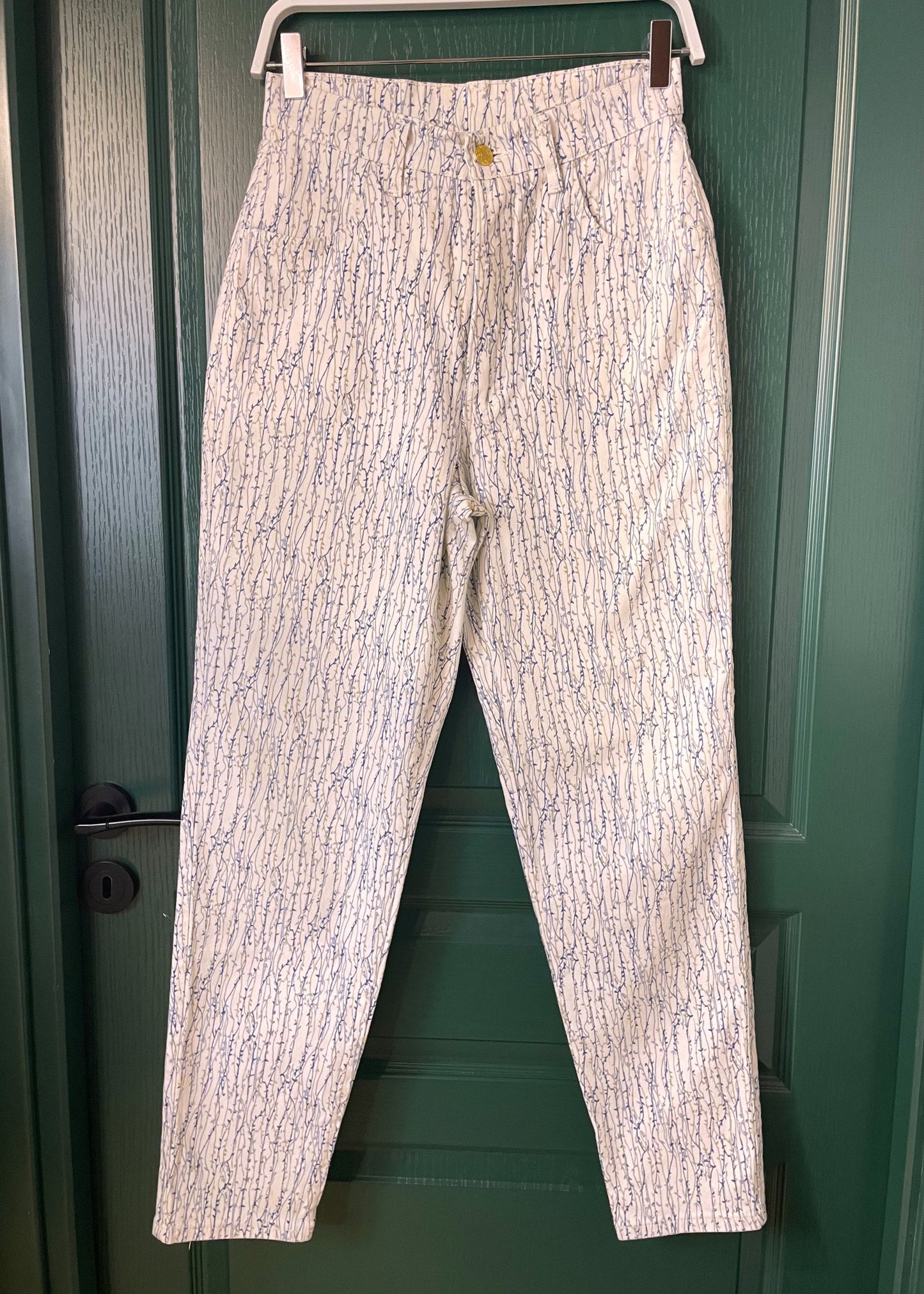 Mommy Style, Ιταλικό Γυναικείο Παντελόνι σε Λευκό χρώμα με Εμπριμέ σχέδιο (Small)