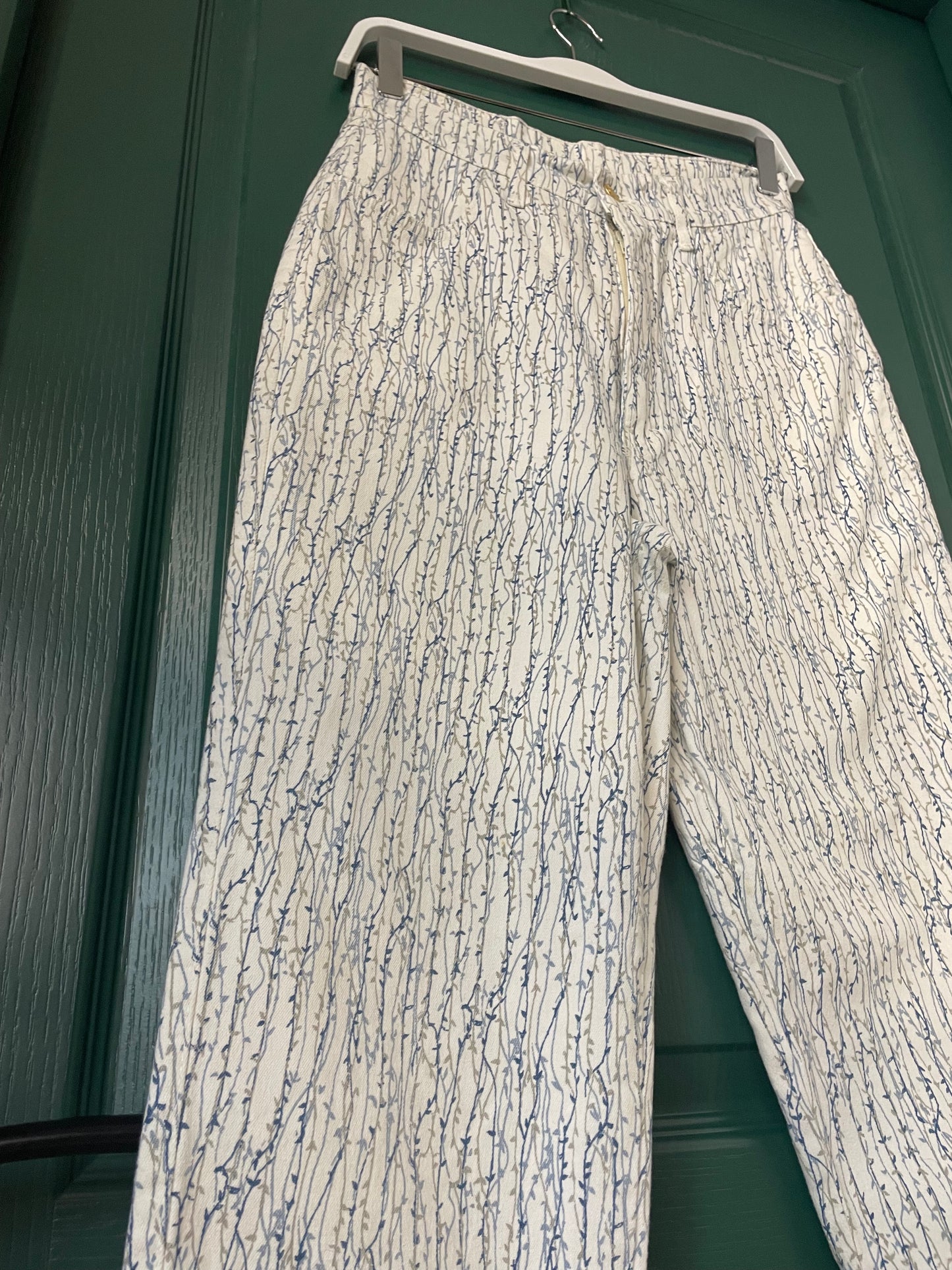 Mommy Style, Ιταλικό Γυναικείο Παντελόνι σε Λευκό χρώμα με Εμπριμέ σχέδιο (Small)