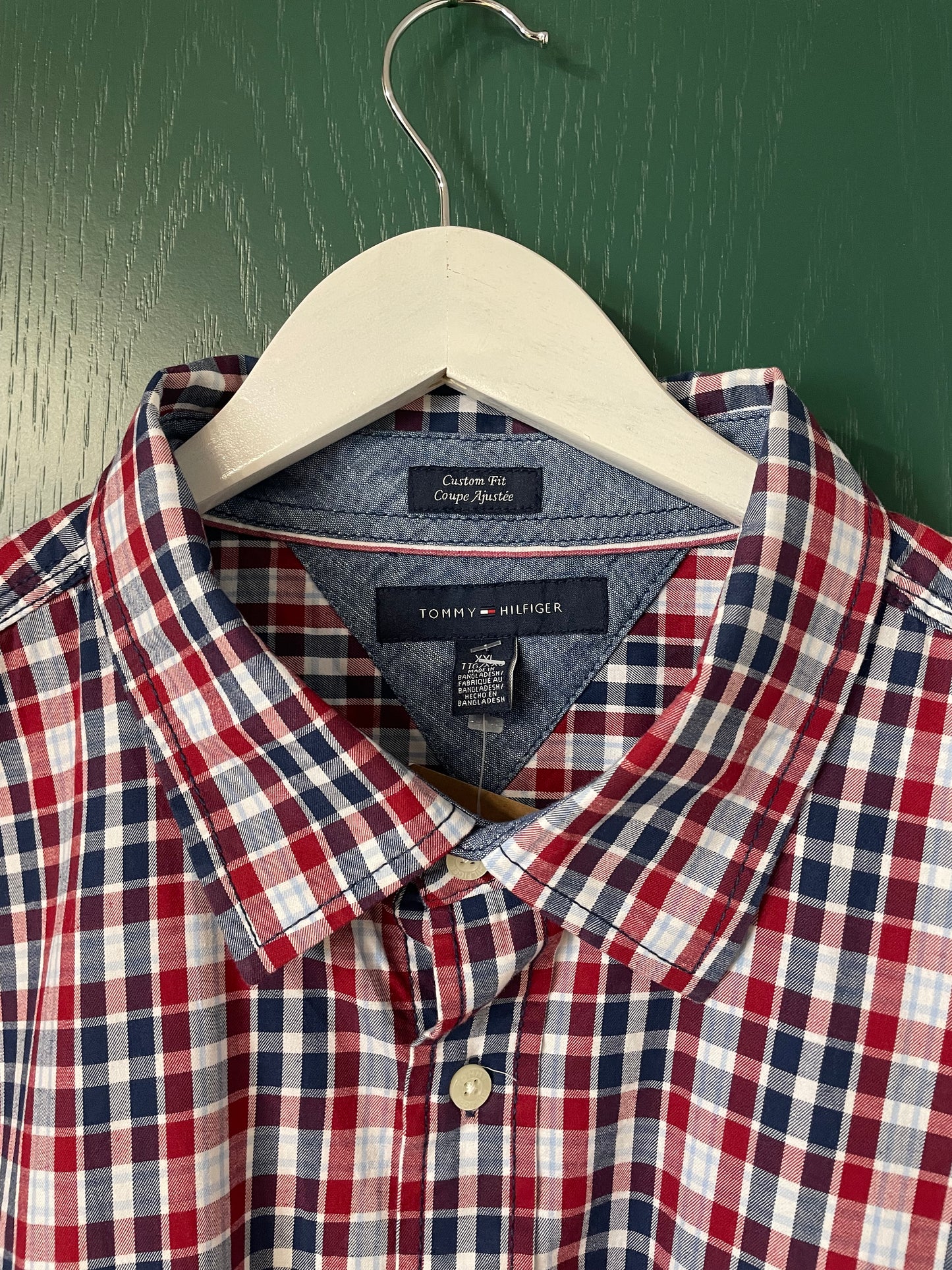 Stock, Καρό, Κοντομάνικο Ανδρικό Πουκάμισο TOMMY HILFIGER σε Κόκκινο - Μπλε χρώμα (XL/2XL)