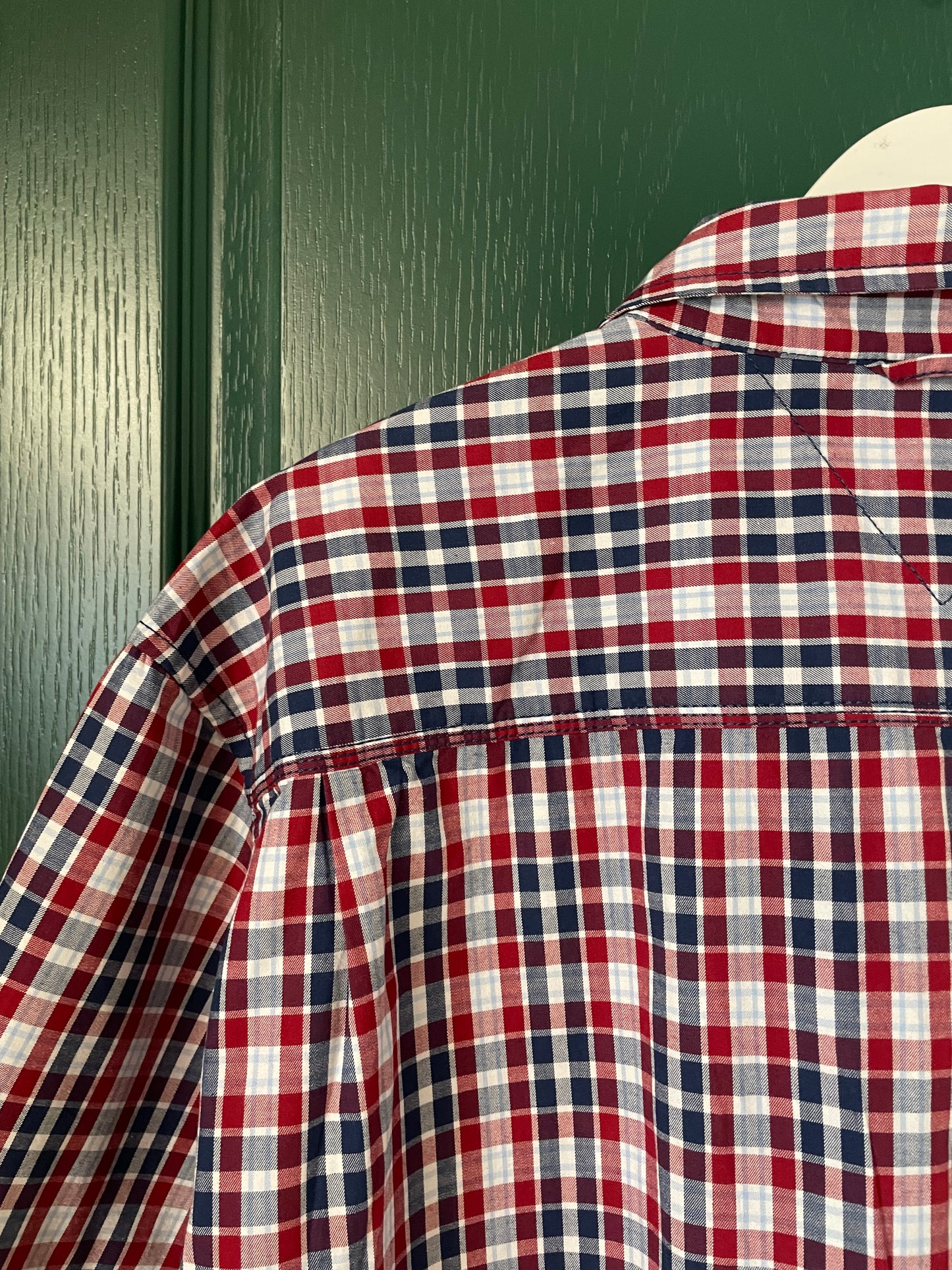 Stock, Καρό, Κοντομάνικο Ανδρικό Πουκάμισο TOMMY HILFIGER σε Κόκκινο - Μπλε χρώμα (XL/2XL)
