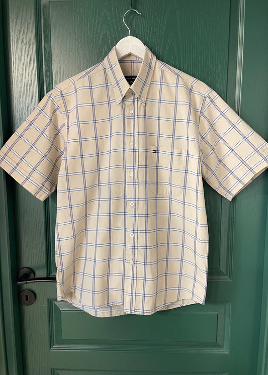 Καρό, Κοντομάνικο Ανδρικό Πουκάμισο TOMMY HILFIGER σε Μπεζ - Σιέλ χρώμα (Medium)
