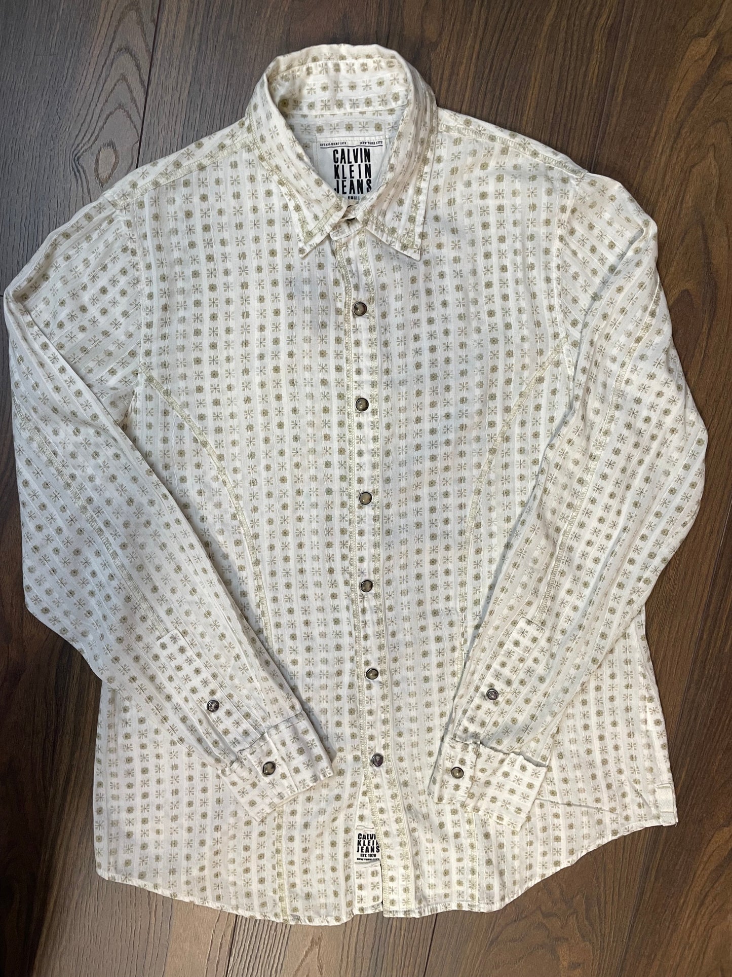 Εμπριμέ Ανδρικό Πουκάμισο CALVIN KLEIN σε Μπεζ χρώμα (Small)