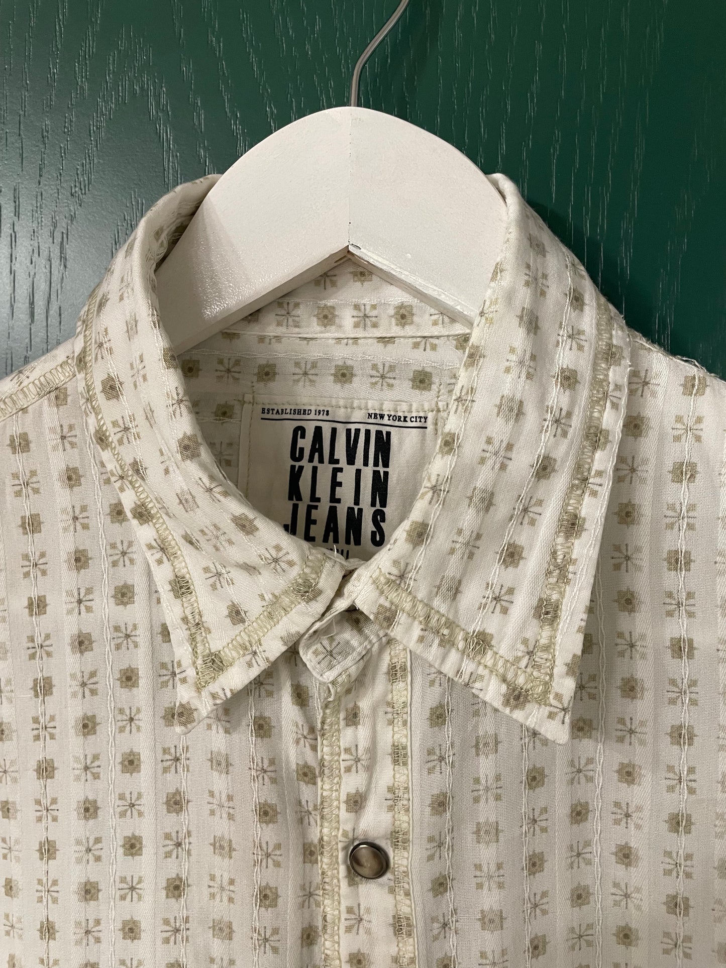 Εμπριμέ Ανδρικό Πουκάμισο CALVIN KLEIN σε Μπεζ χρώμα (Small)