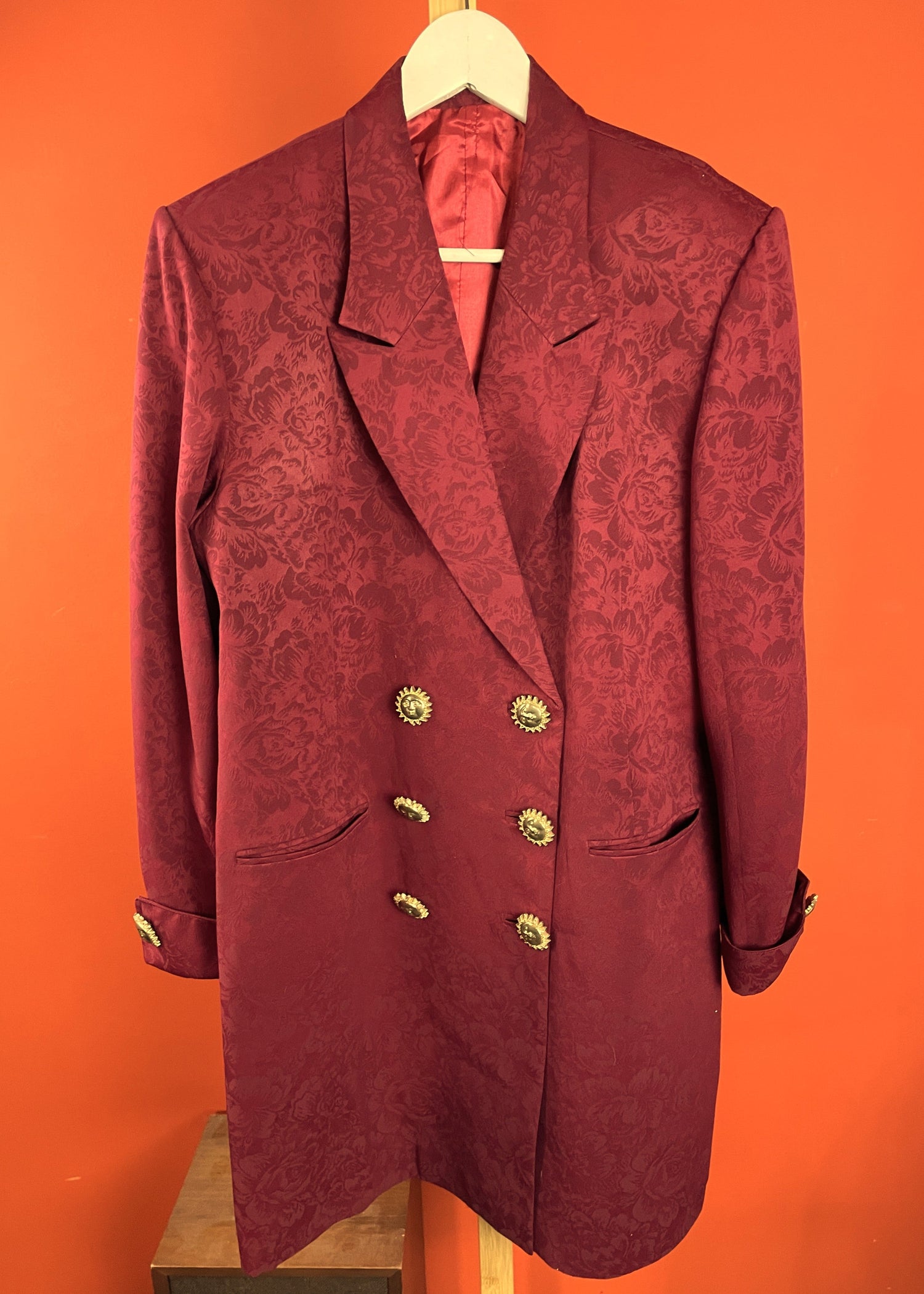 Vintage, Μακρύ Γυναικείο Σακάκι σε Βουργουνδί χρώμα (Άνετο M- Στενό L)