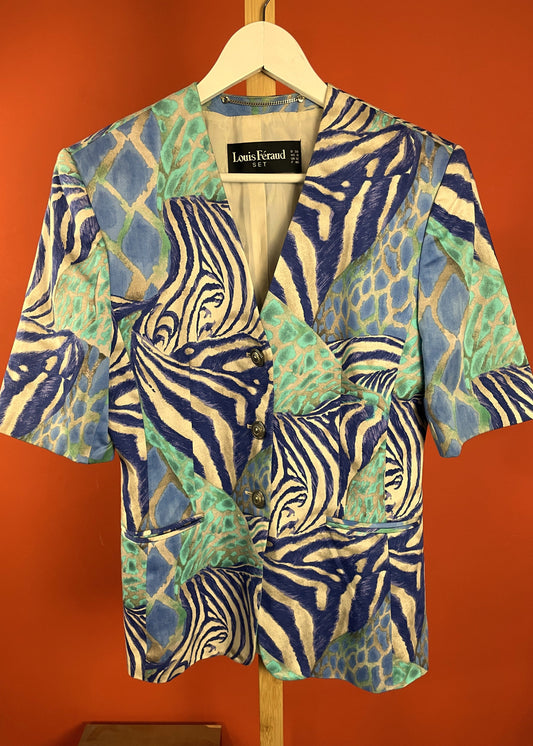 UNIQUE ITEM: Βαμβακερό, Εμπριμέ Σακάκι του Σχεδιαστή LOUIS FERAUD σε Γκρι Nude / Μπλε χρώματα (Small)