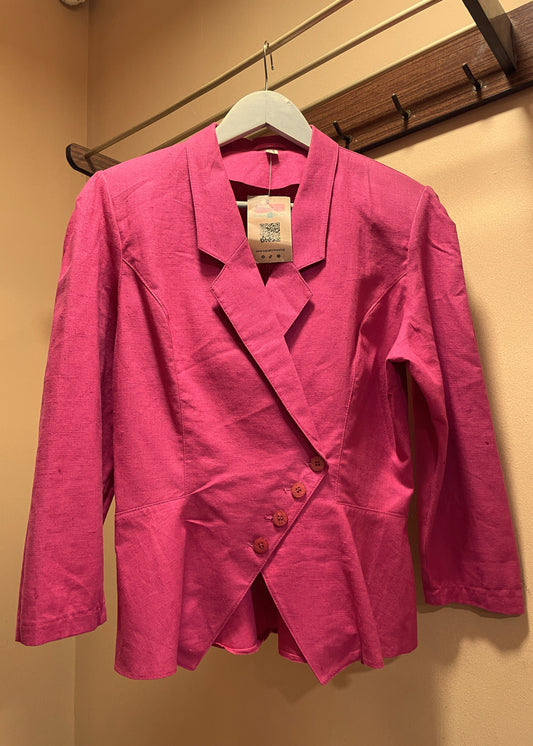 Vintage, Γυναικείο Σακάκι από Λινό και Βαμβάκι σε Φούξια χρώμα (Medium)