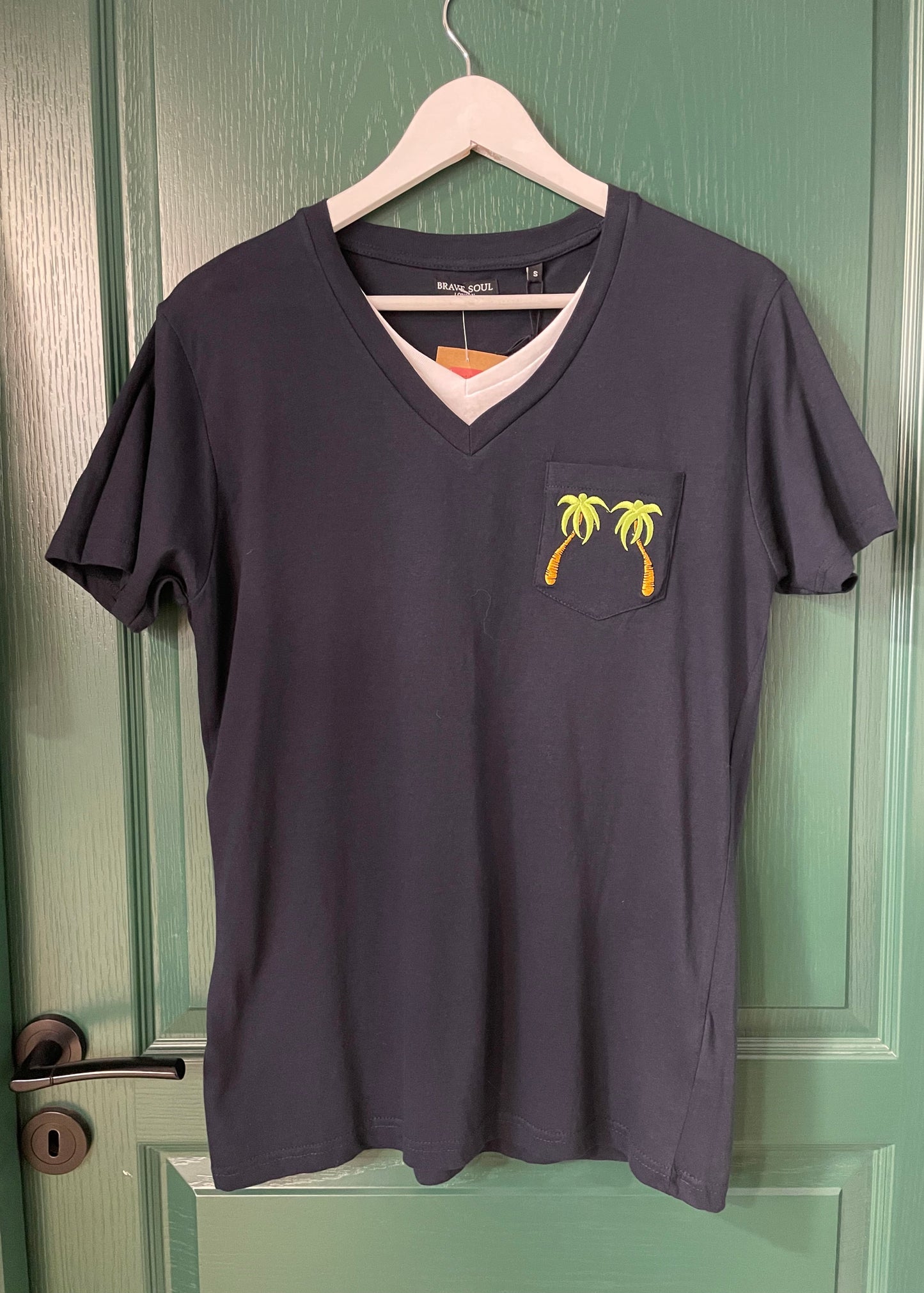 Stock, Κοντομάνικη Ανδρική Μπλούζα - T-Shirt BRAVE SOUL σε Σκούρο Μπλε χρώμα (Small)