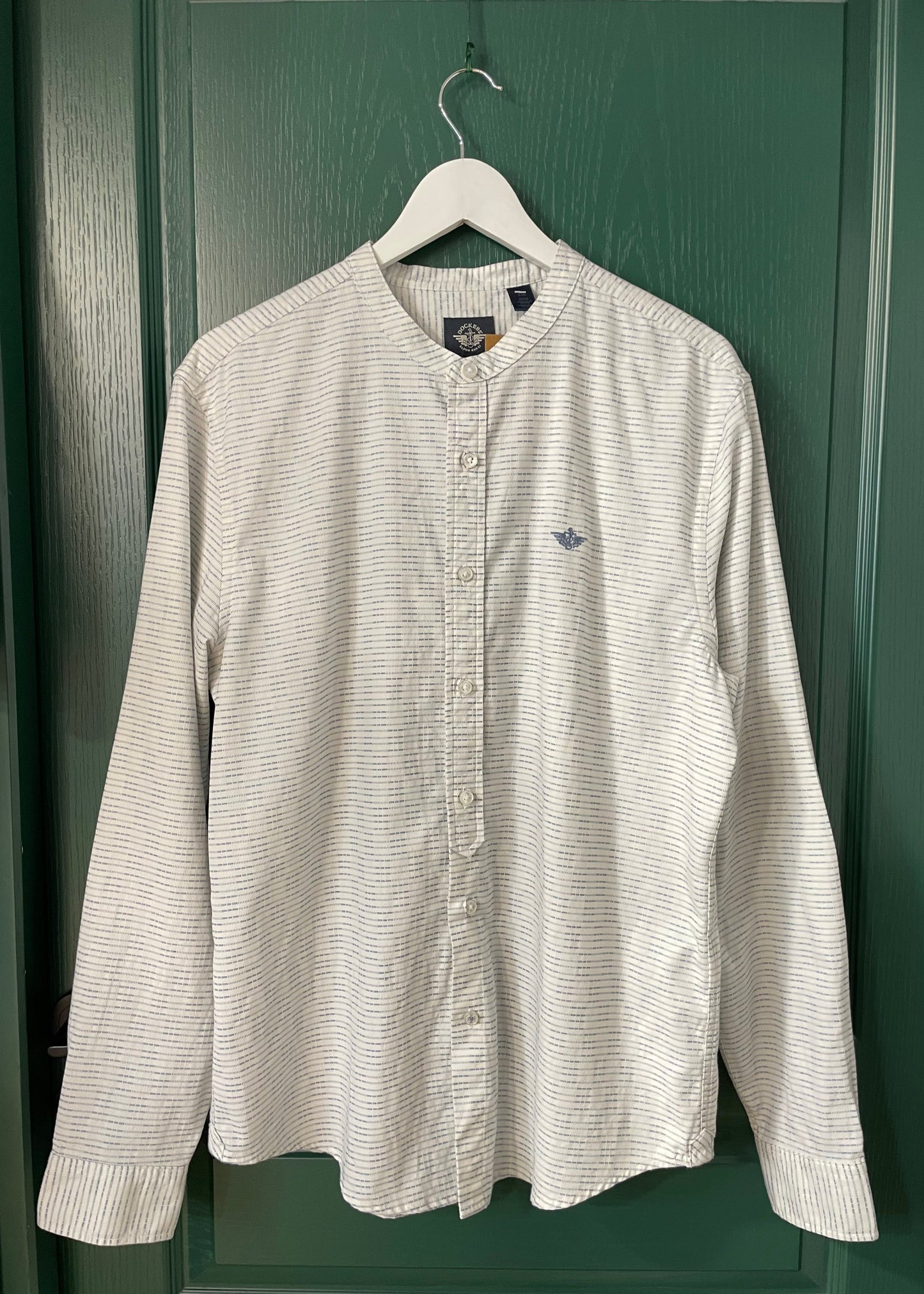 Ριγέ, Ανδρικό Πουκάμισο DOCKERS New York Fit σε Λευκό - Σιελ χρώμα (XL)