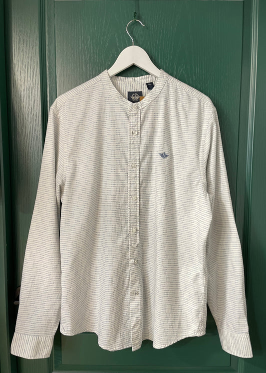 Ριγέ, Ανδρικό Πουκάμισο DOCKERS New York Fit σε Λευκό - Σιελ χρώμα (XL)