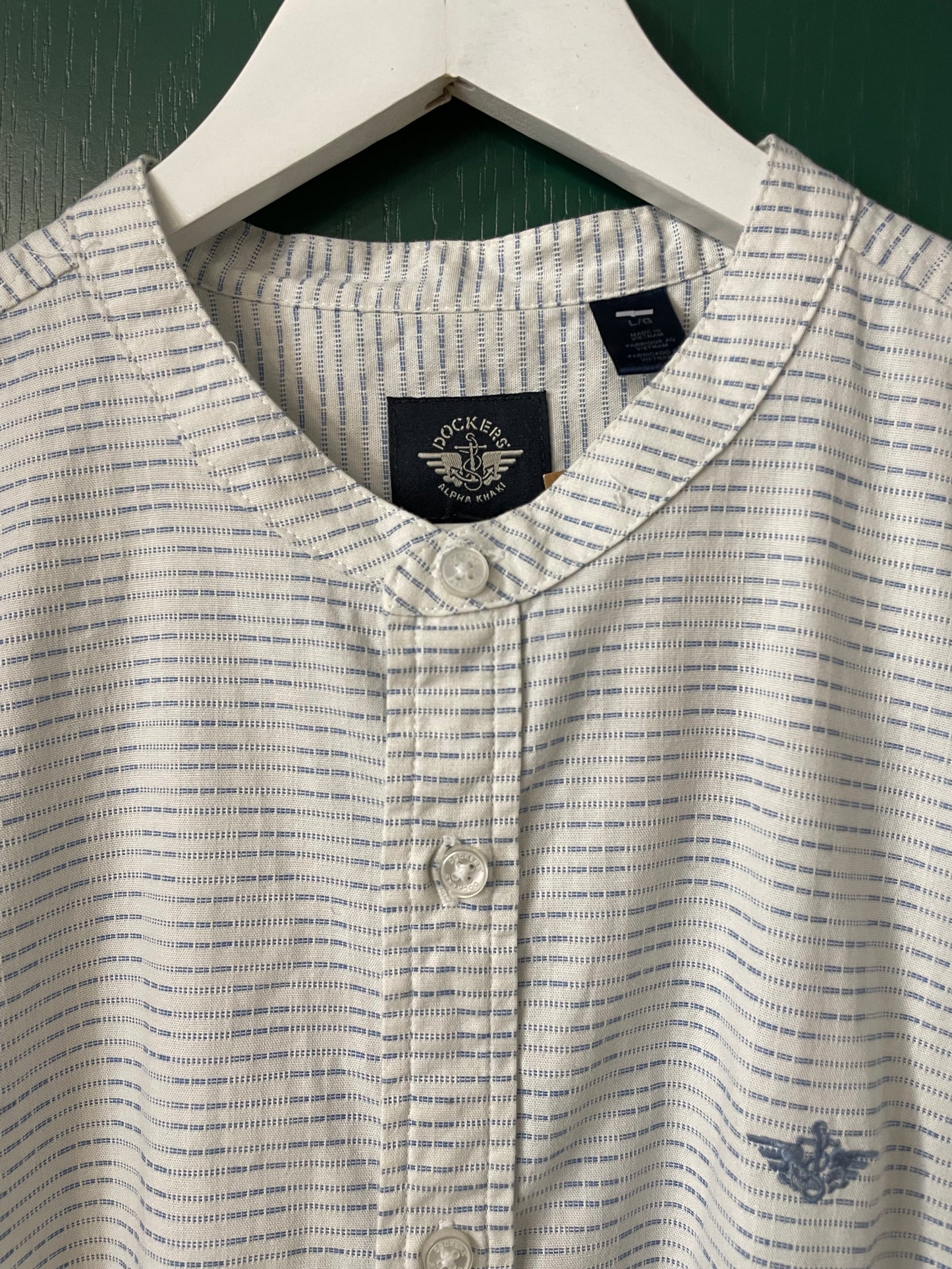 Ριγέ, Ανδρικό Πουκάμισο DOCKERS New York Fit σε Λευκό - Σιελ χρώμα (XL)