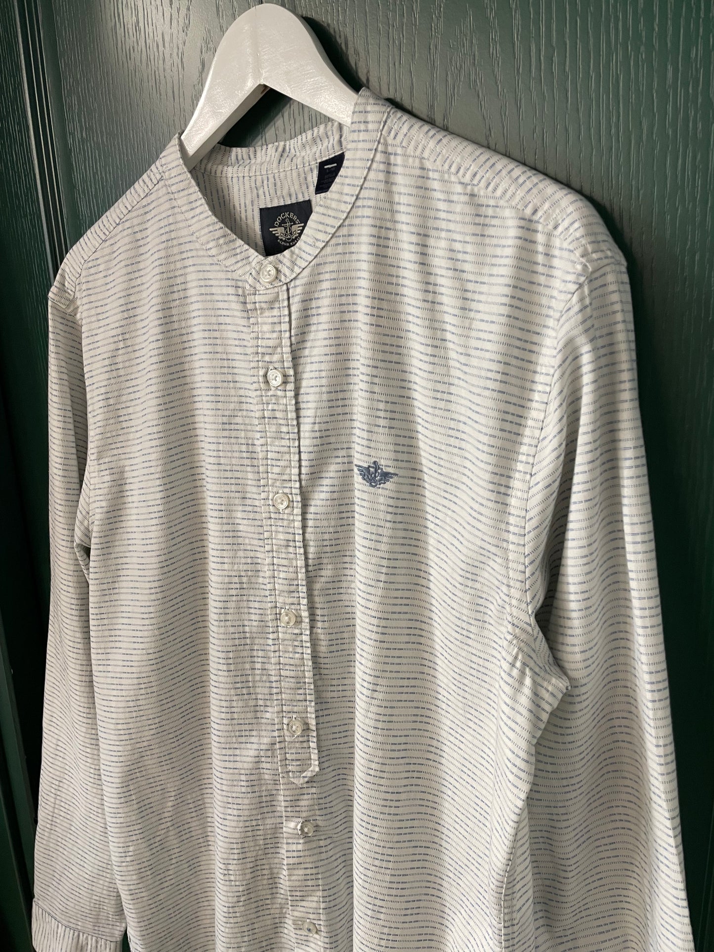 Ριγέ, Ανδρικό Πουκάμισο DOCKERS New York Fit σε Λευκό - Σιελ χρώμα (XL)