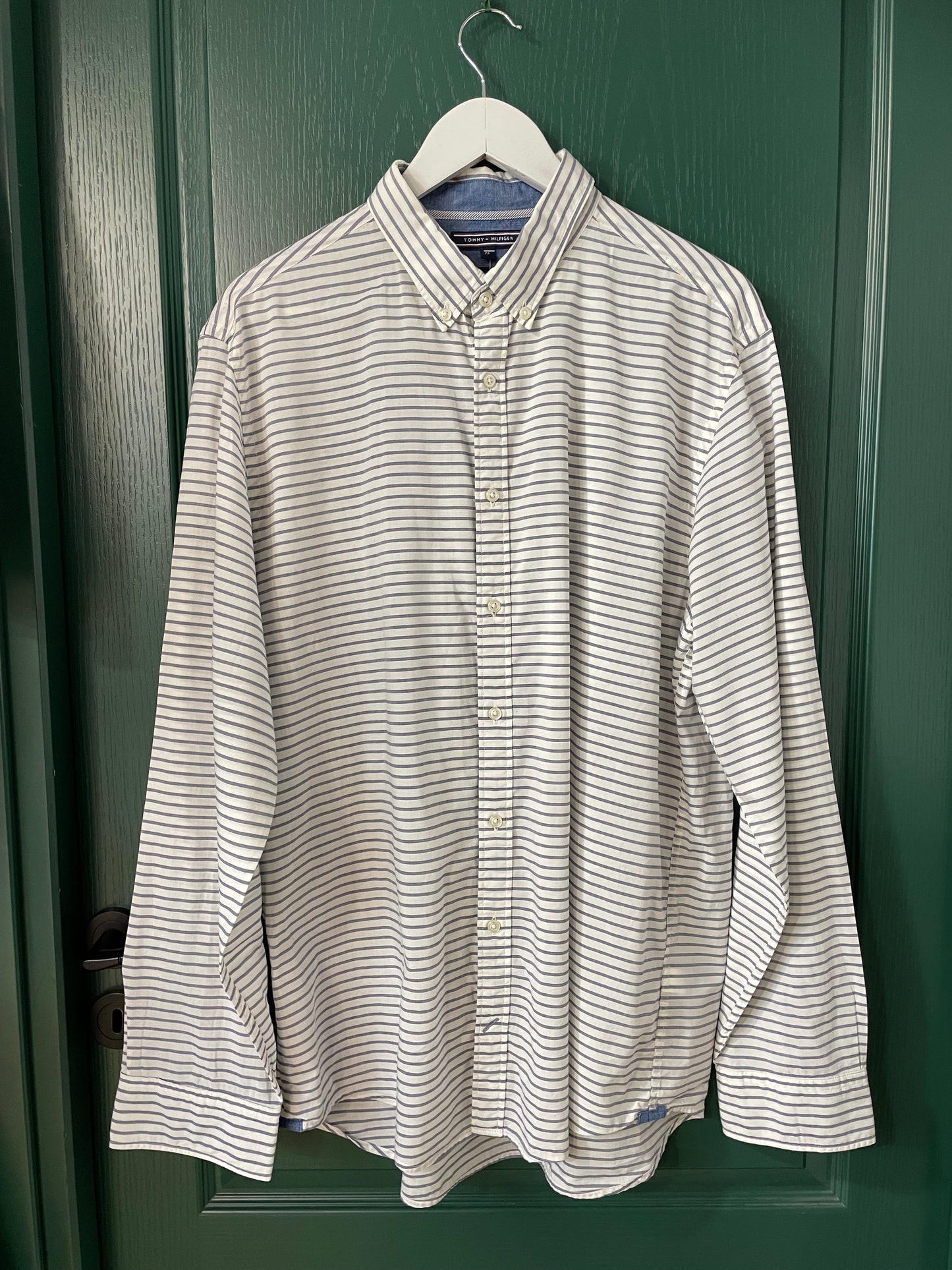 Ριγέ, Ανδρικό Πουκάμισο DOCKERS New York Fit σε Λευκό - Σιελ χρώμα (XL)