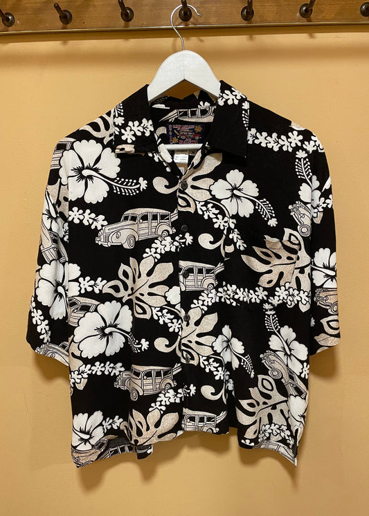 Hawaiian, Κοντομάνικο Γυναικείο Πουκάμισο BASIX Original σε Ασπρόμαυρο Χρώμα (Medium)