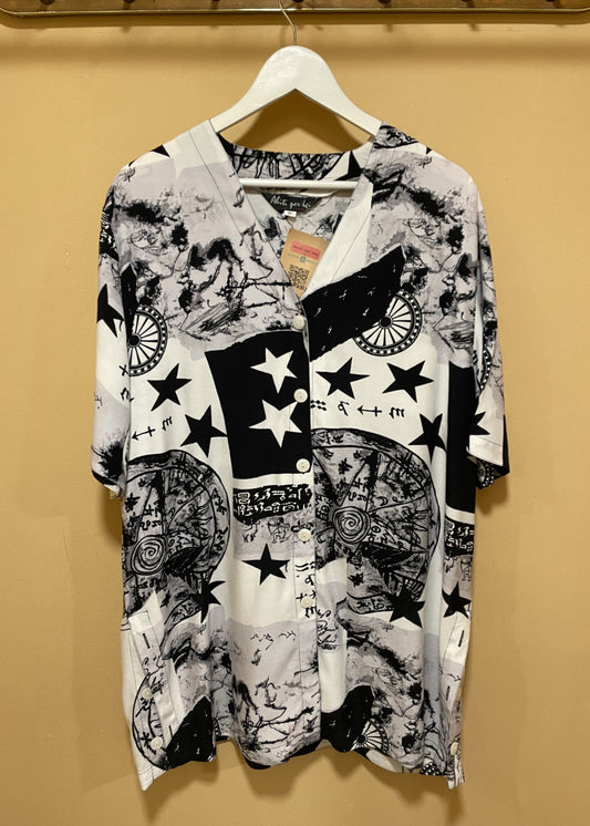 Κοντομάνικο, Ιταλικό, Μακρύ Γυναικείο Πουκάμισο ABITI PER LEI Ασπρόμαυρο Χρώμα (Άνετο L)