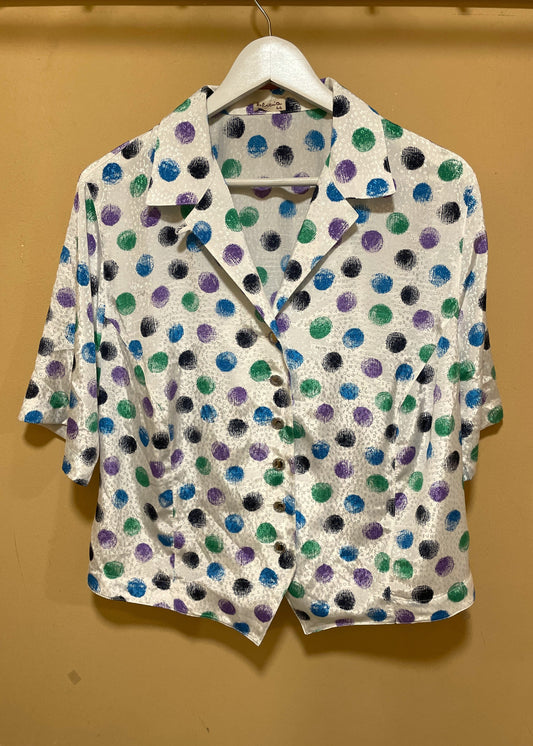 Vintage, Εμπριμέ Κοντομάνικο Γυναικείο Πουκάμισο FELICIA σε Λευκό του Πάγου (Large)